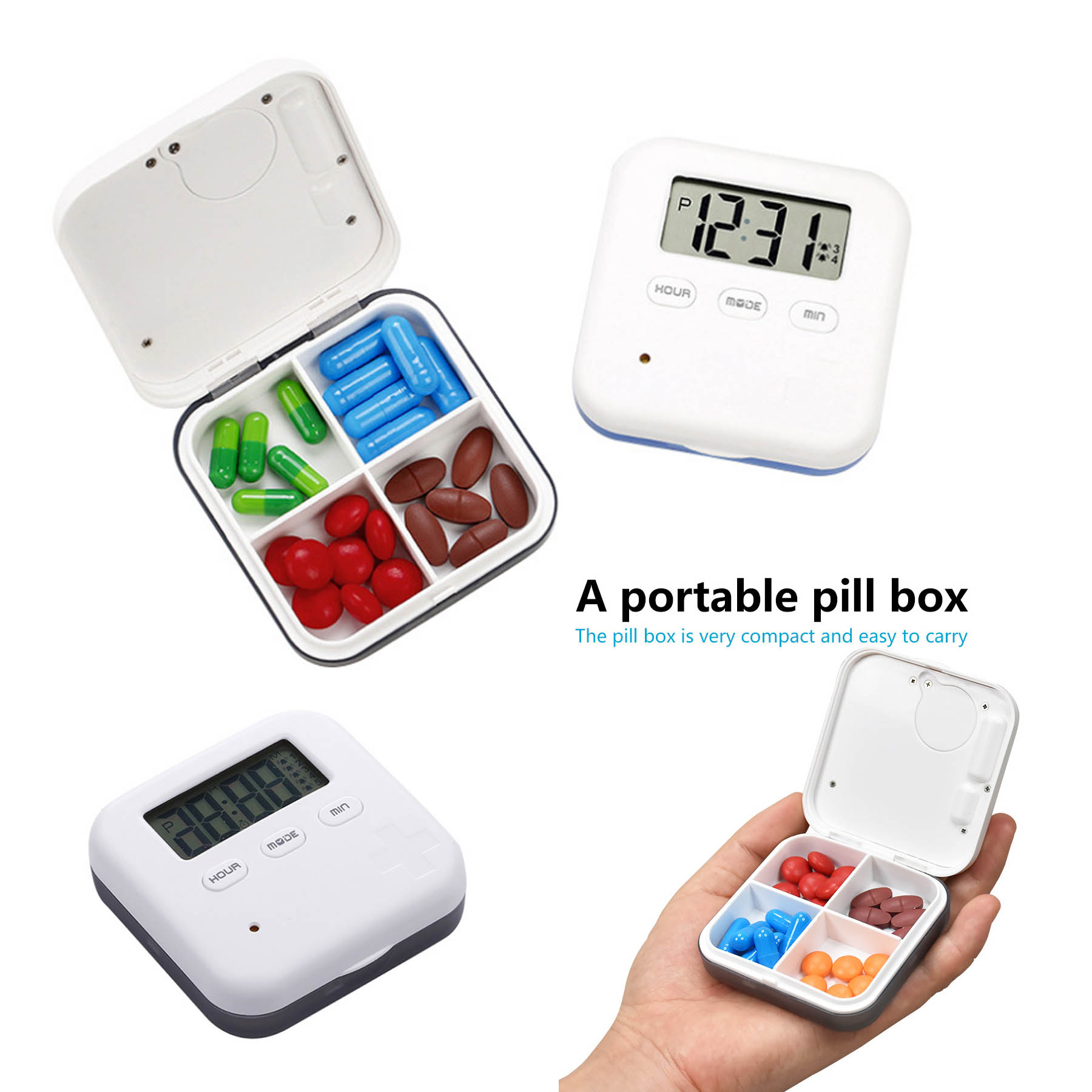 Electronic Timing Portable 4 Compartment Pill Box With Alarm 2