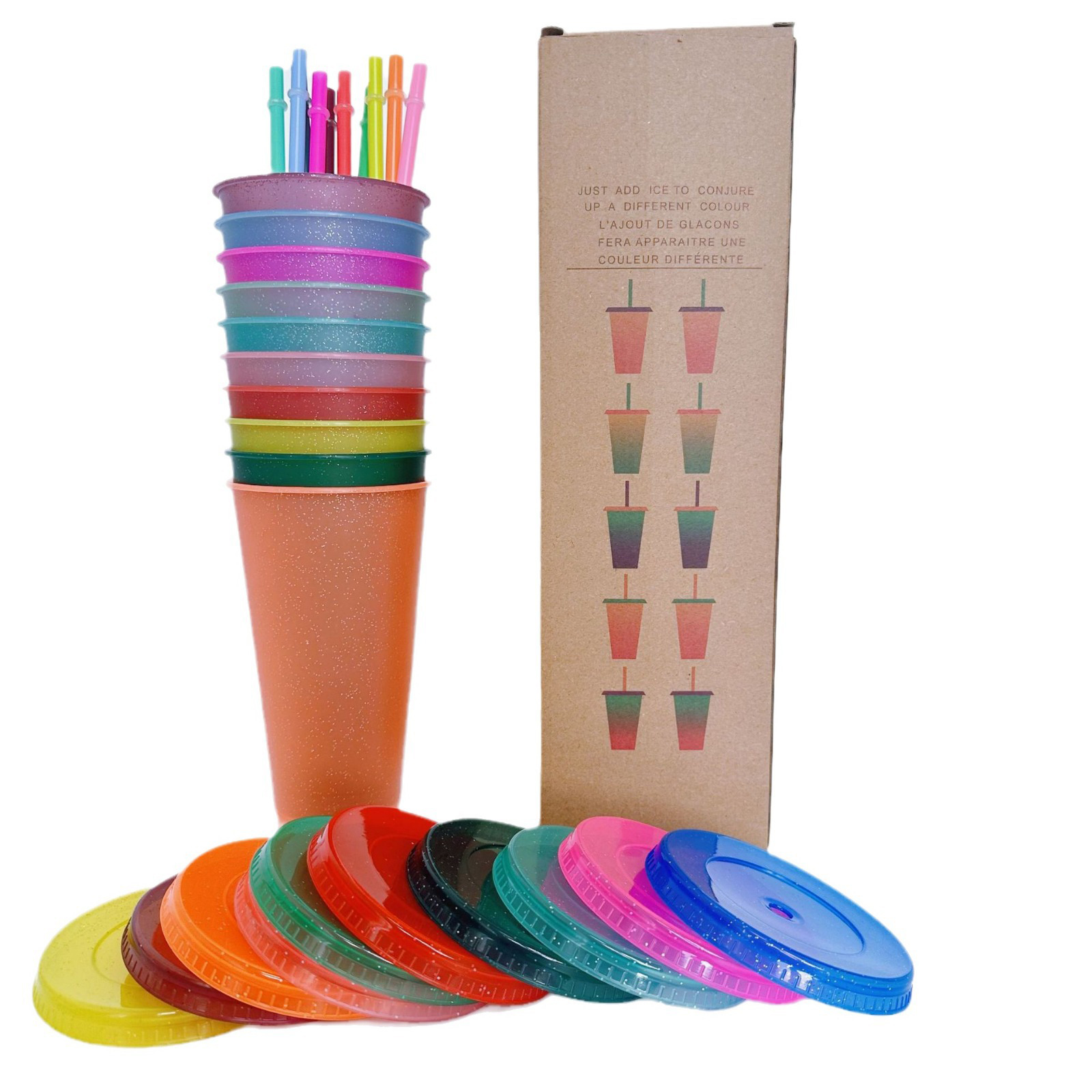 24oz. Plastic Stadium Cup With Lid And Straw (Color change) 7