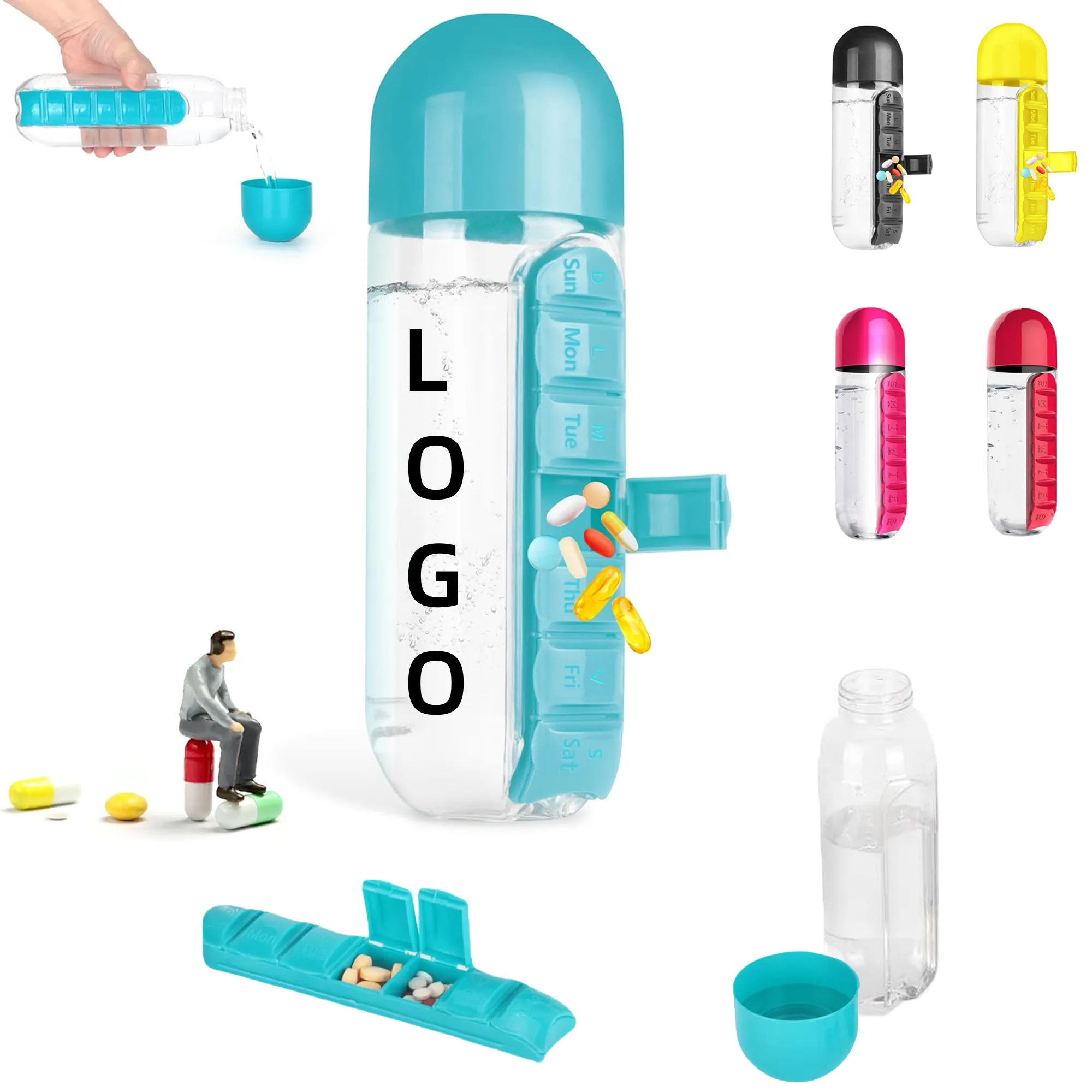 20oz Water Bottle With 7 Day Pill Organizer Leakproof Design 4