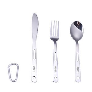 3 In 1 Portable Stainless Steel Flatware Set With Carabiner Knife Fork Spoon 6