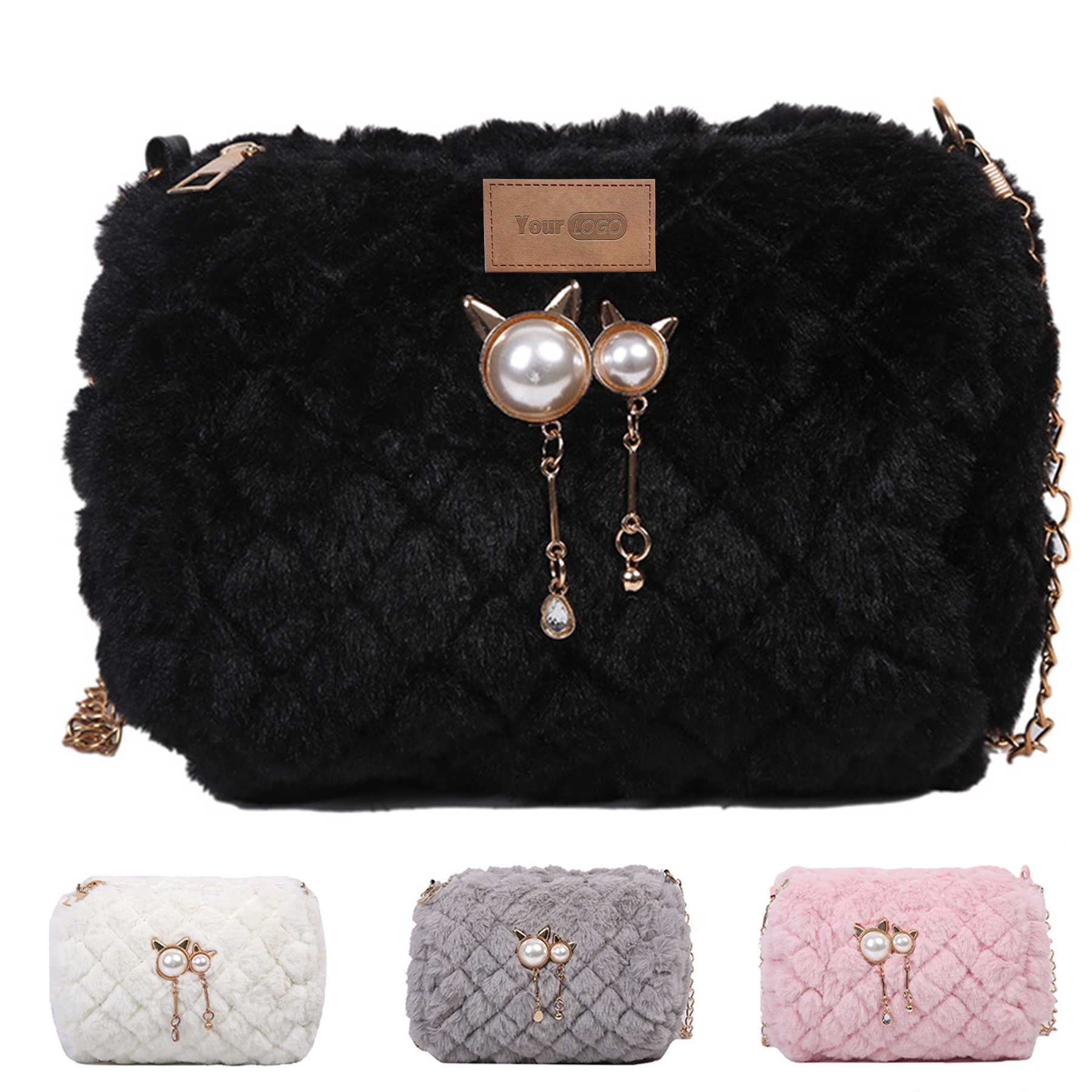 Cotton Stylish versatile cross-body plush chain shoulder bag 6