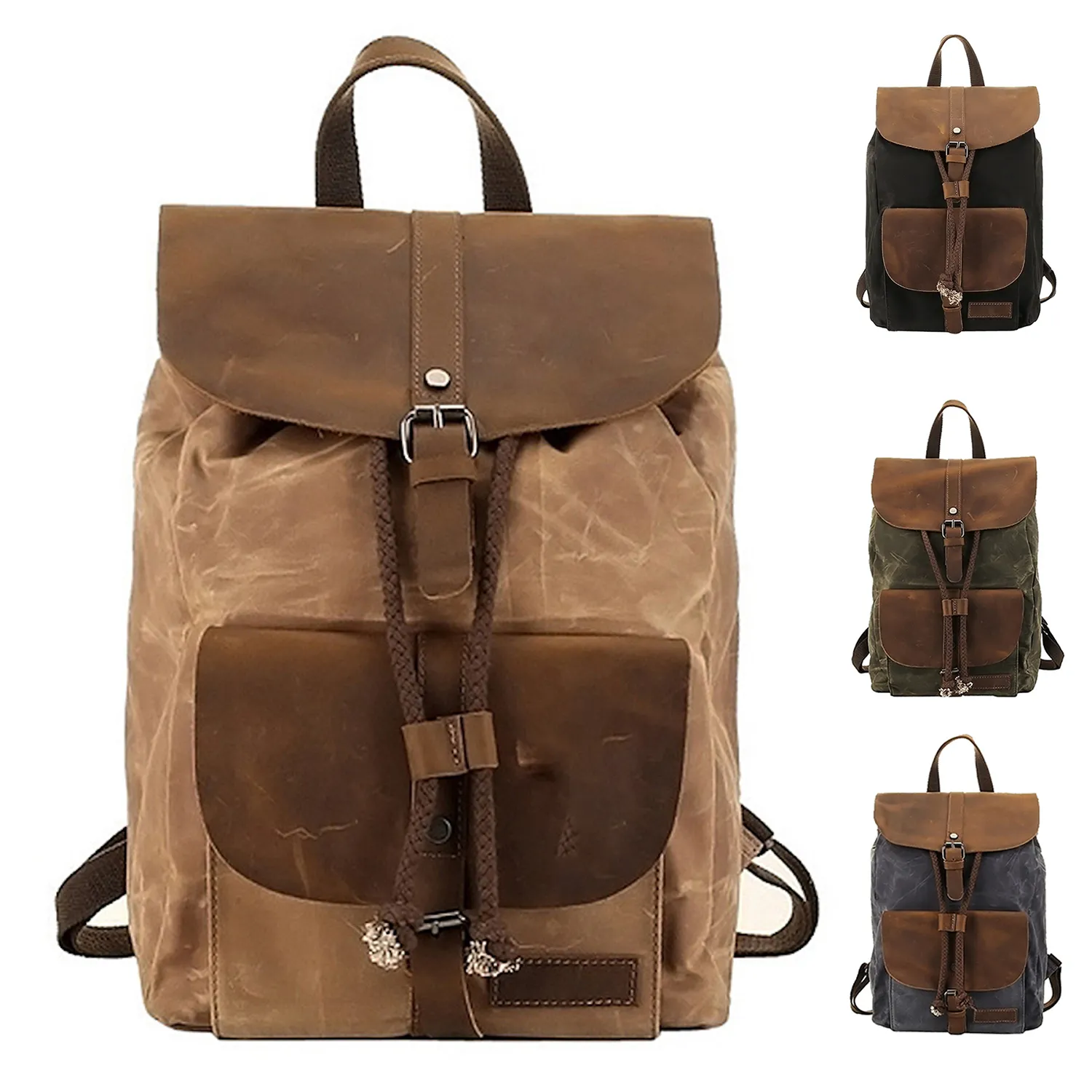 Vintage Waterproof Backpack Daypack Made of Canvas Leather 2