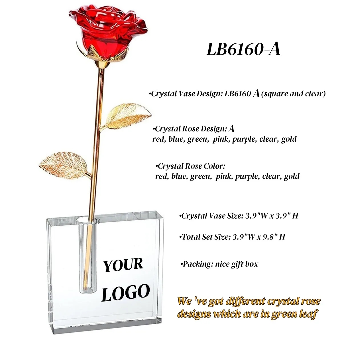 Wholesale Red Crystal Rose in Vase Flower Bouquet Gift Set 3