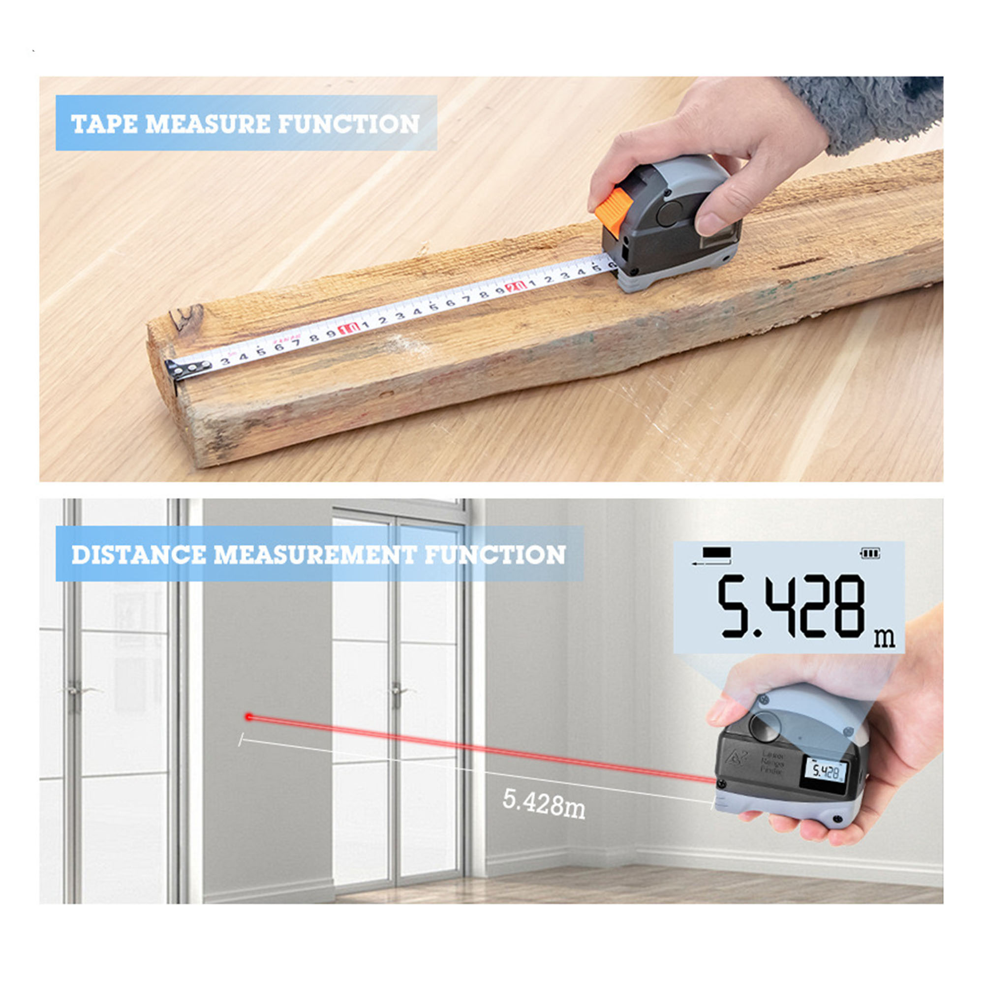 2-in-1 Laser Distance Measuring Tape 3