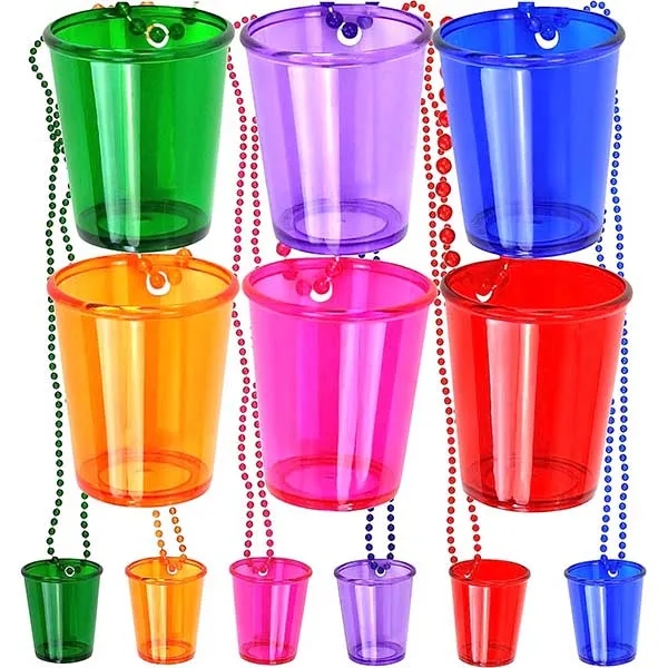 Shot Glass on Beaded Necklace Pack Plastic Cups 5