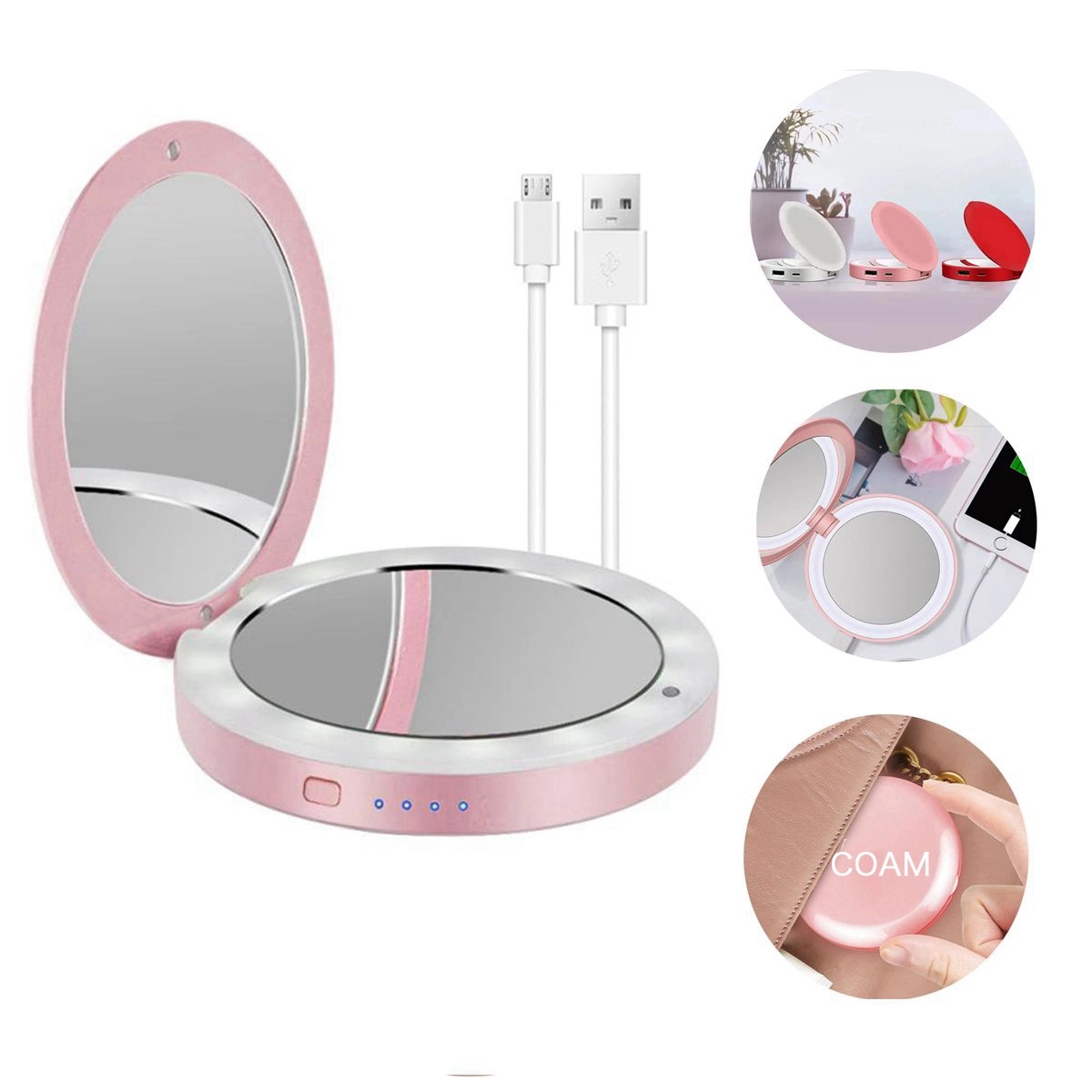 Led Travel Makeup Mirror Wired Charger 2