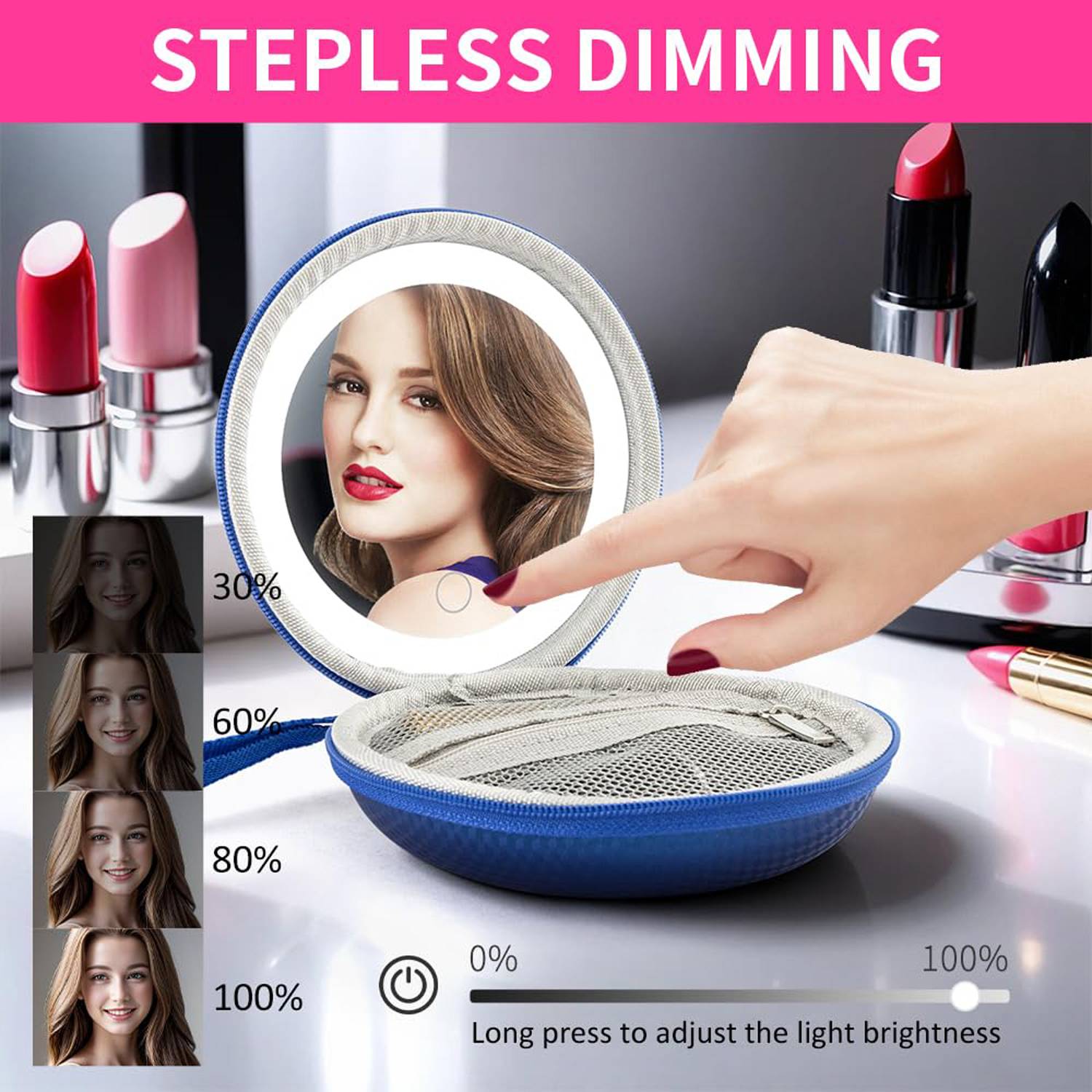 Circular portable LED illuminated makeup mirror 5
