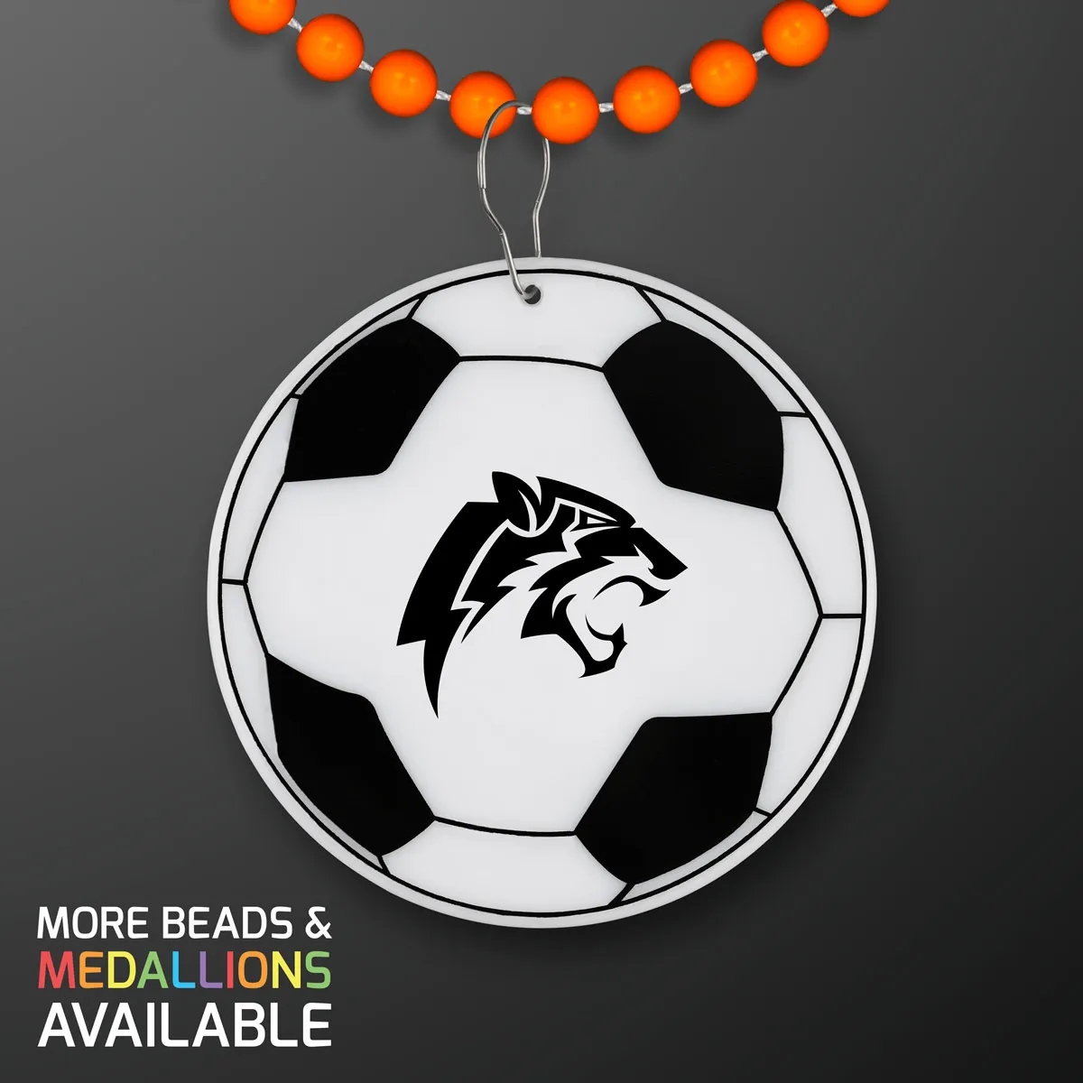Soccer Ball Medallion with Beaded Necklace (Non Light Up) 18