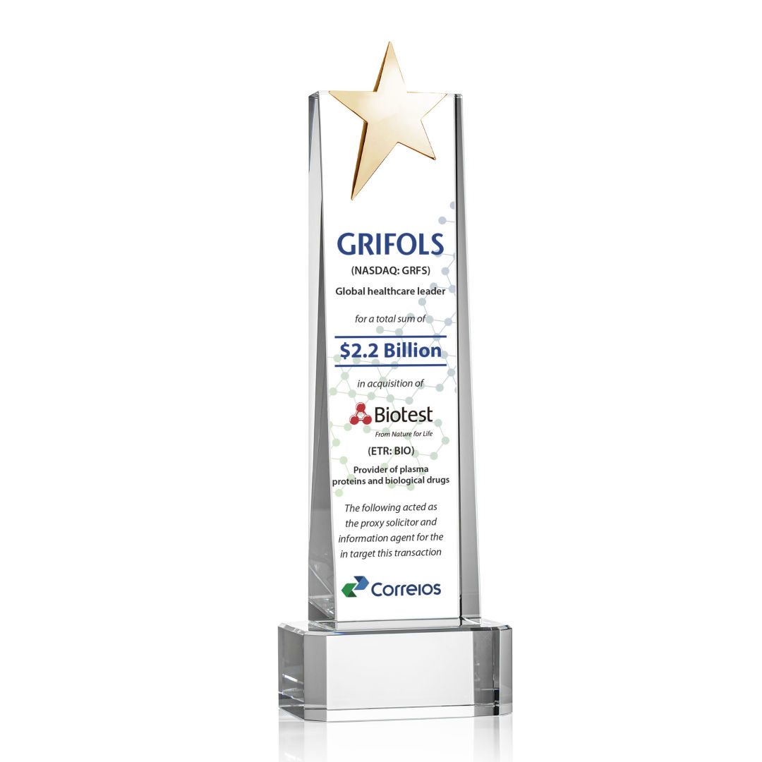 Fanshaw Gold Star VividPrint™ Award on Base - Clear 4