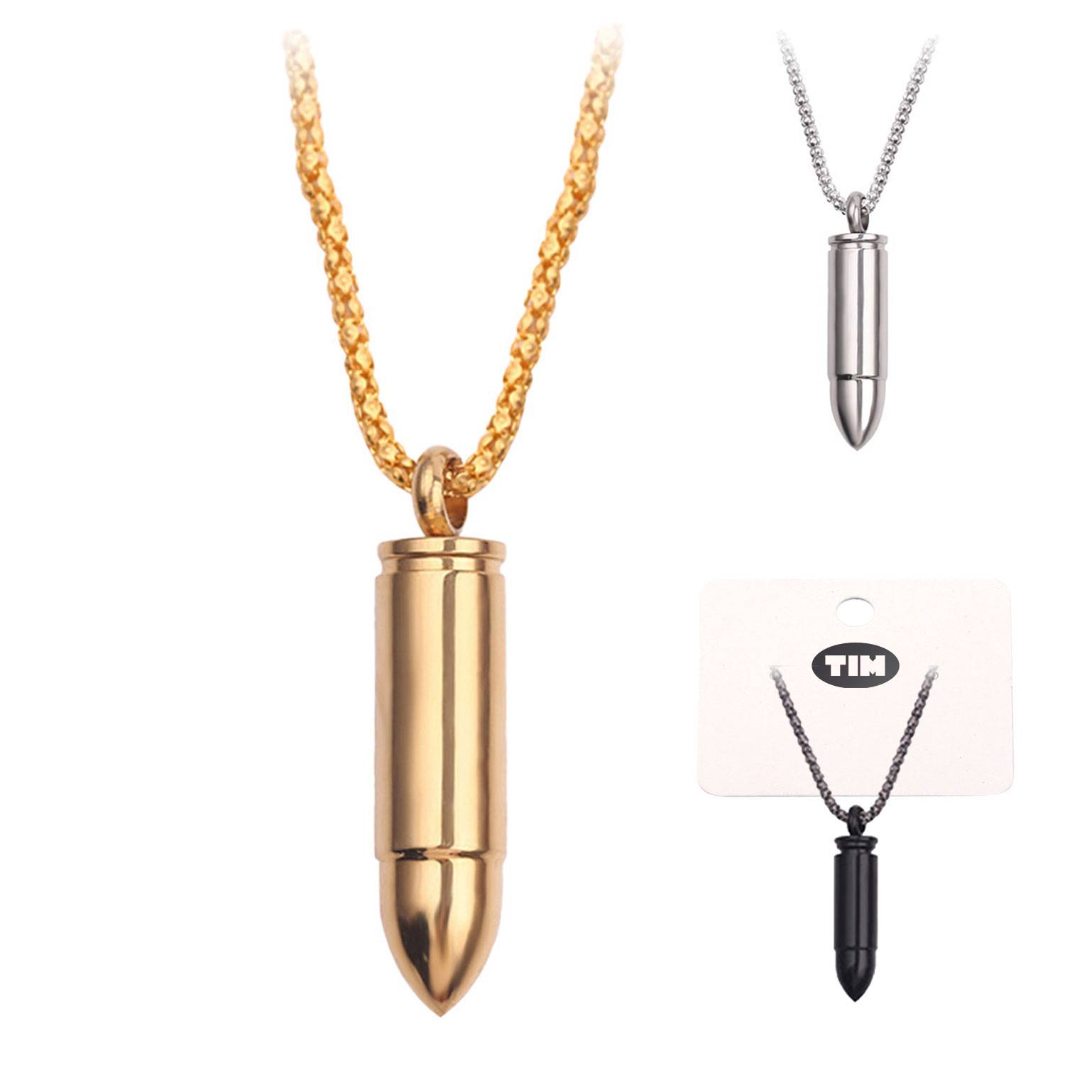Stainless Steel Bullet Pendant Necklace
