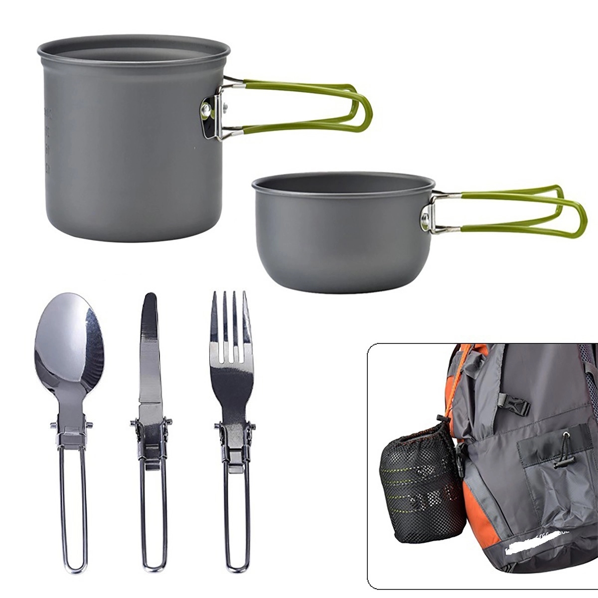 5 Pcs Camping Cookware Mess Kit With Lightweight Pot 1
