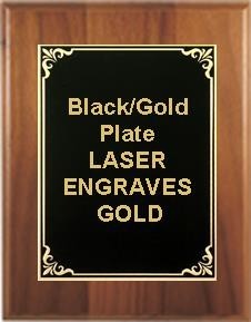 7" x 9" Cherry Finish Plaque with a Black/Gold Aluminum High Relief Plate 2