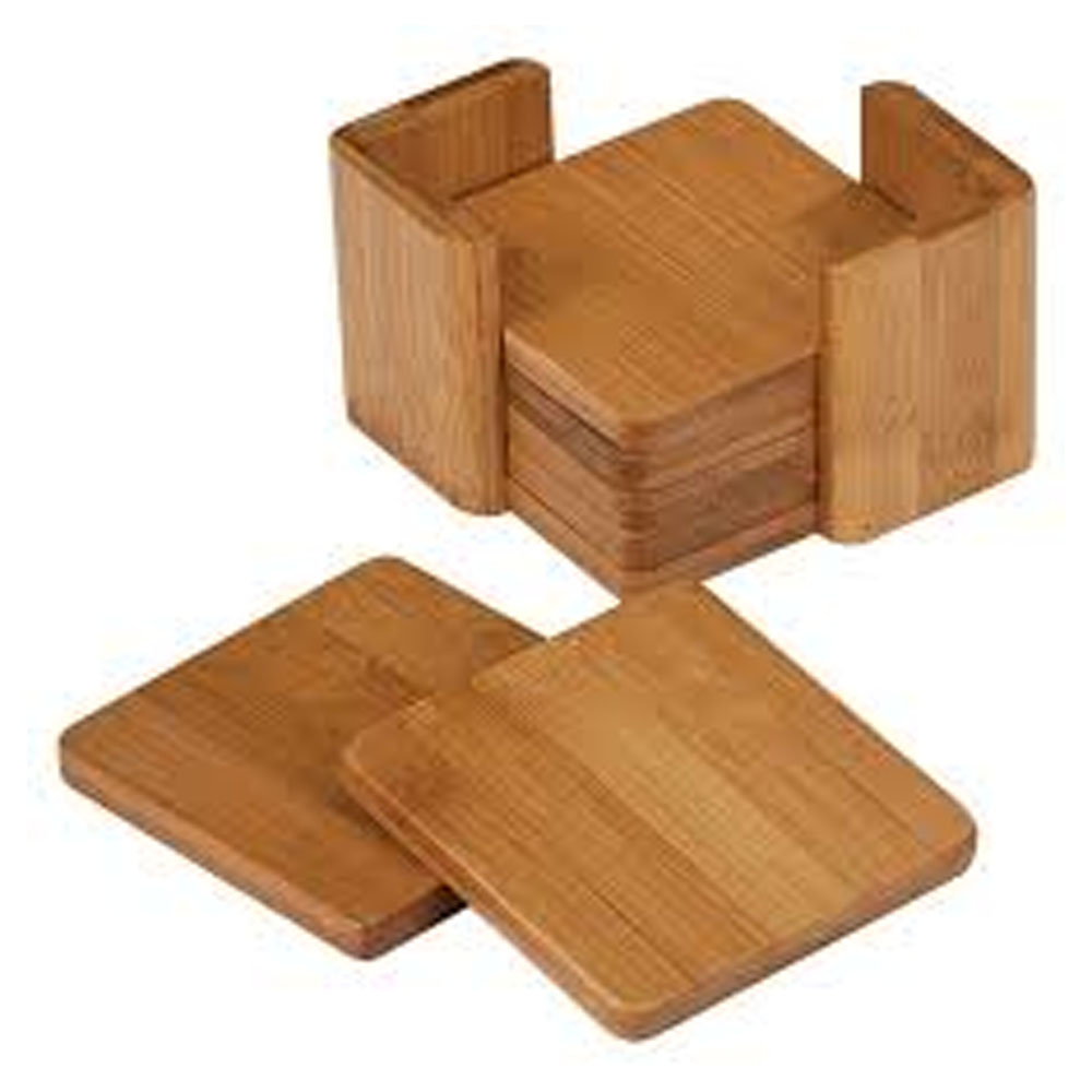 6 Square Bamboo Coaster Set with Holder 3