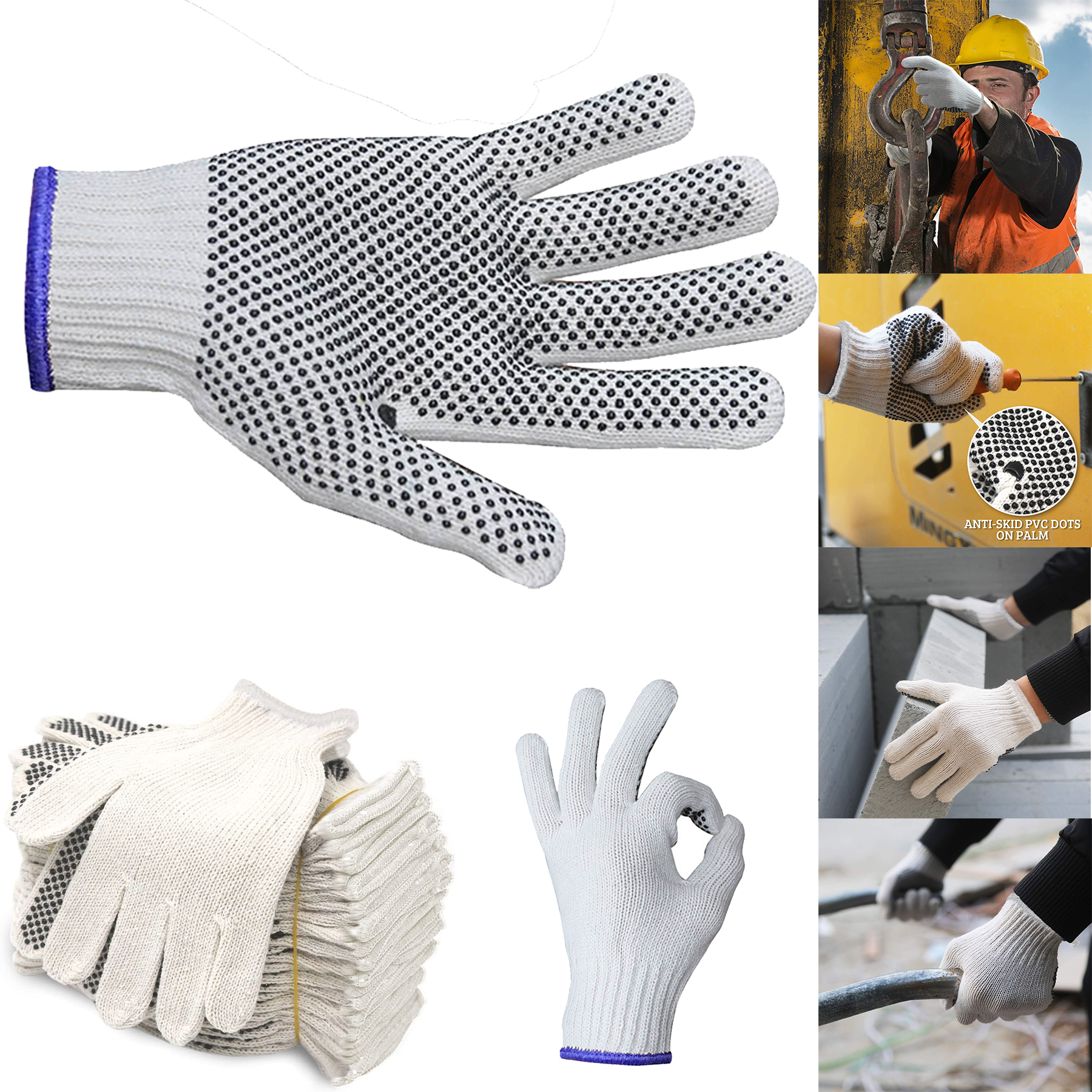 Cotton Polyester String Knit Shell Safety Protection Work Gloves