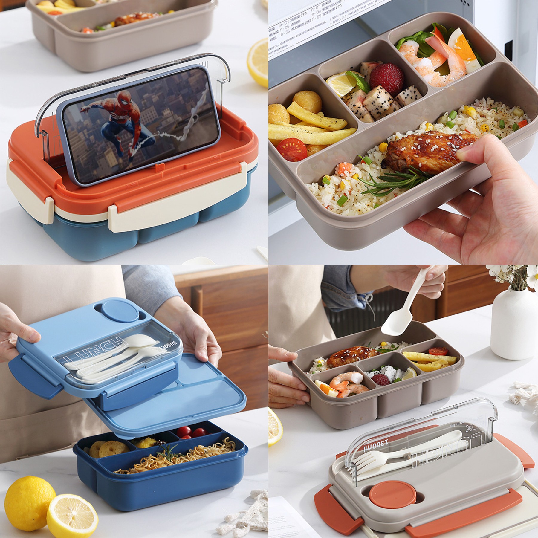 Single 4-Compartment Lunch Box With Phone Holder 1