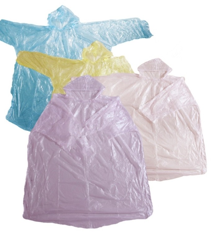 Disposable Plastic Raincoat/ Hooded Poncho 2