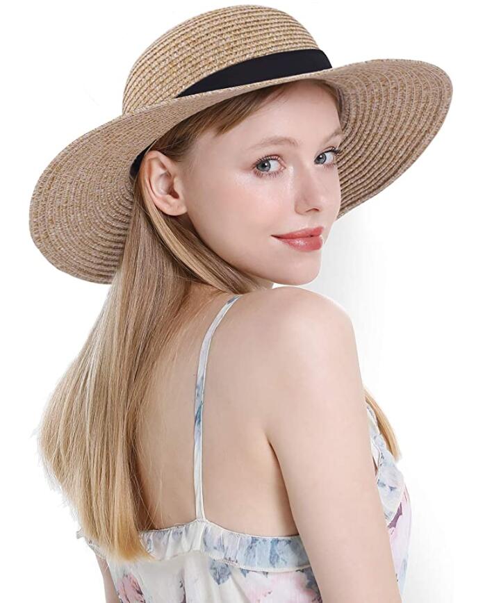 Sewn Braid Toyo/Poly Sun Hat W/Black Ribbon Band & Bow 2