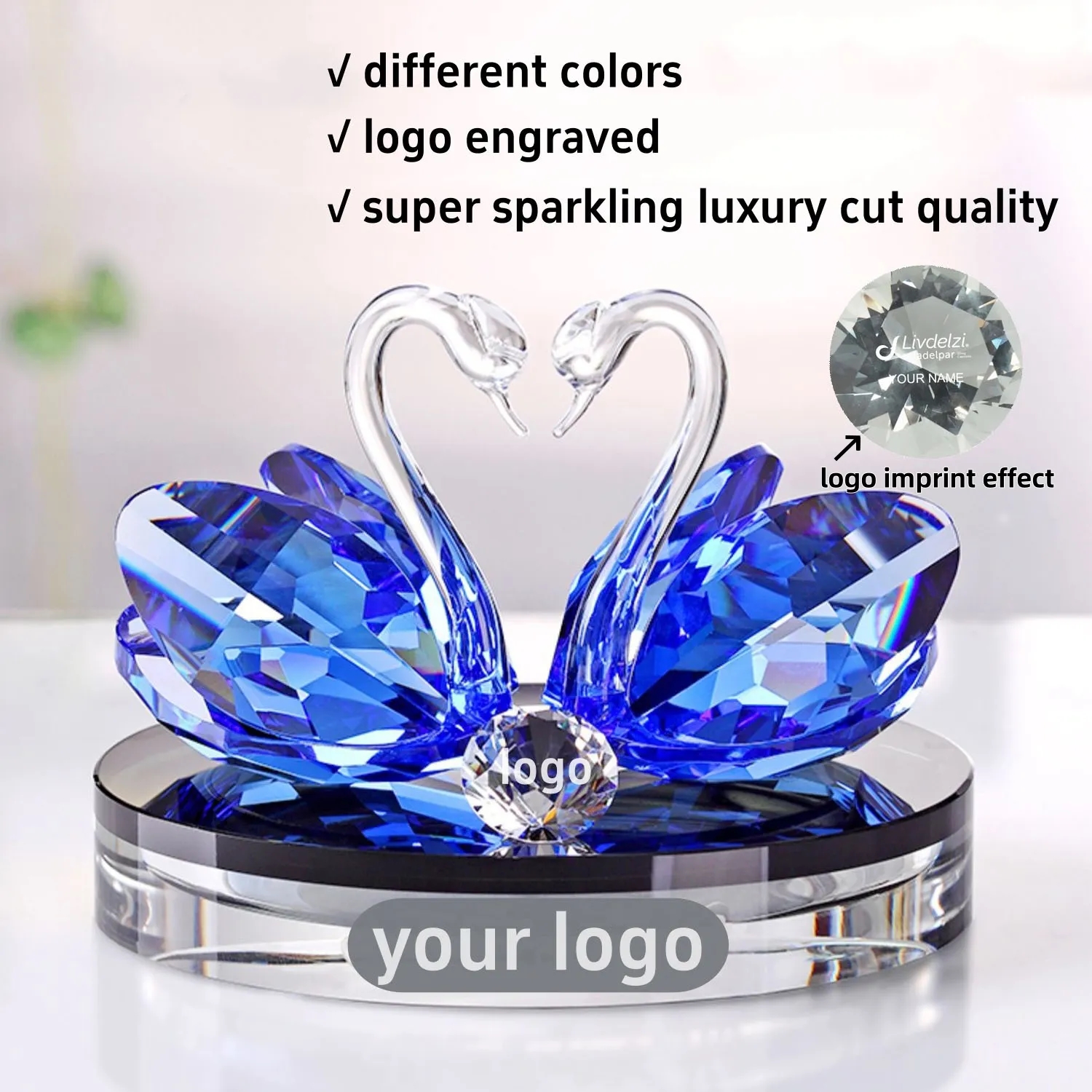 Crystal Swan Figurine Glass Paperweight Table Centerpiece 3