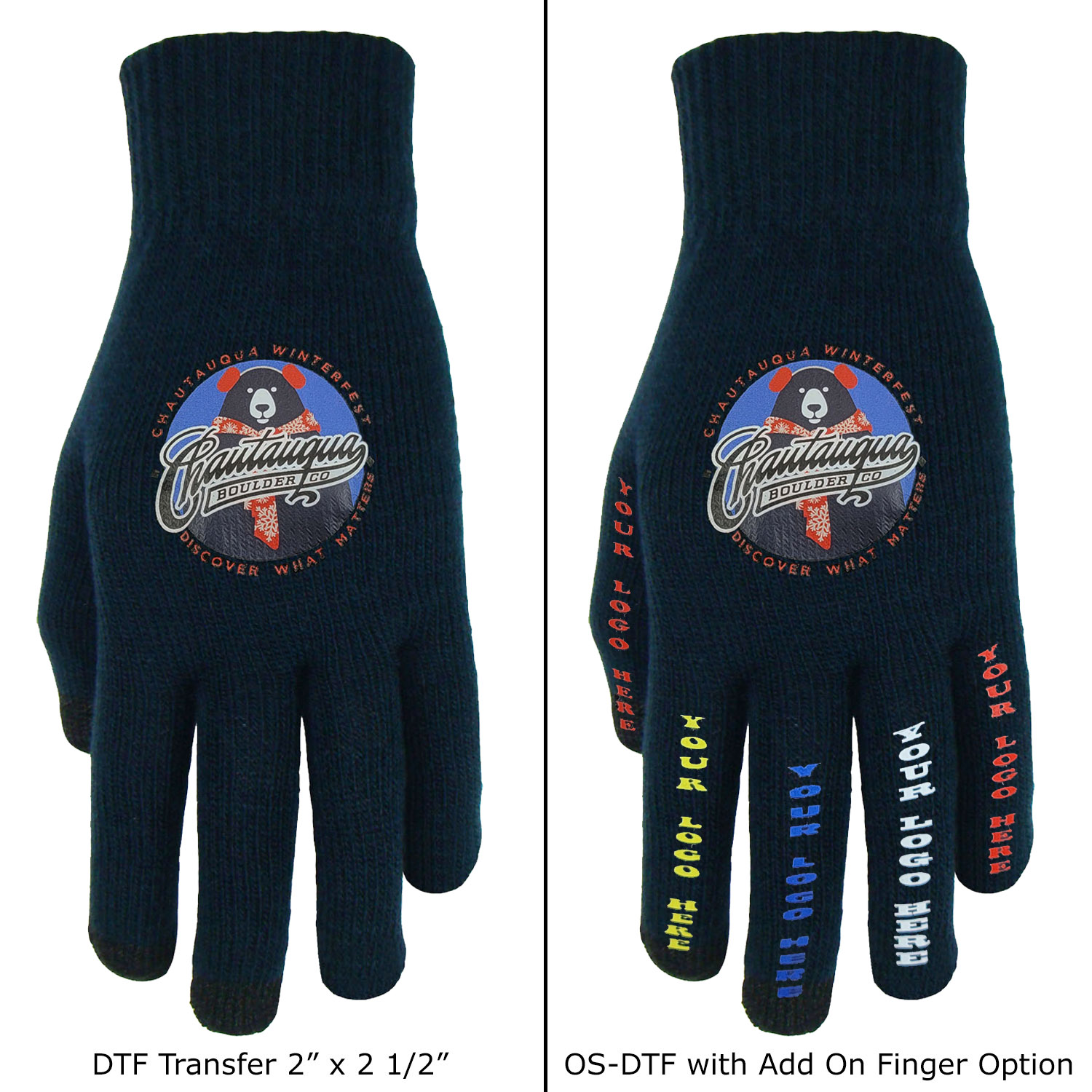 3 Finger Text Gloves with Oversized DTF on Top of Hand and Each Finger 4