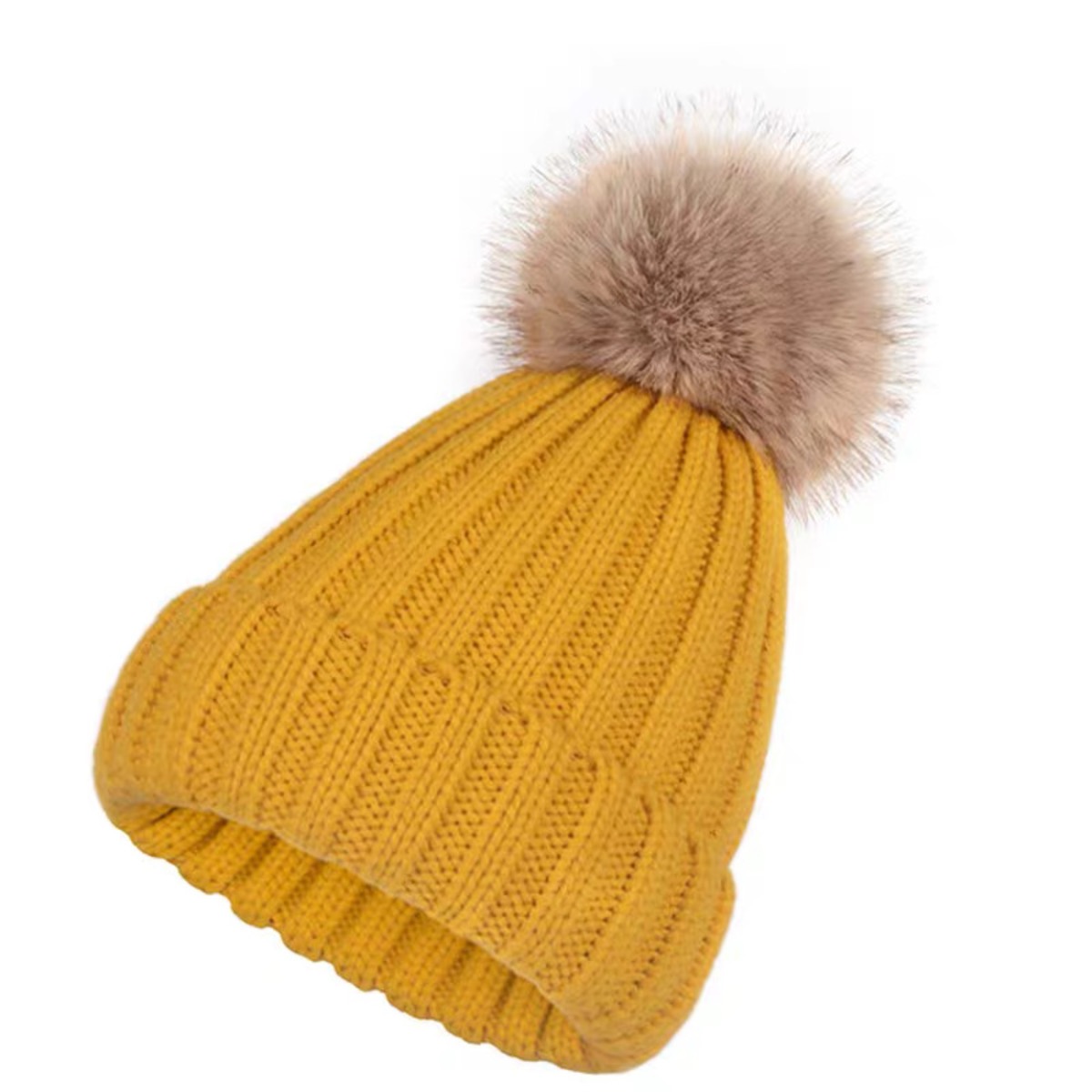 Warm Winter Beanie with Faux Fur Pompom and Fleece Lining 9
