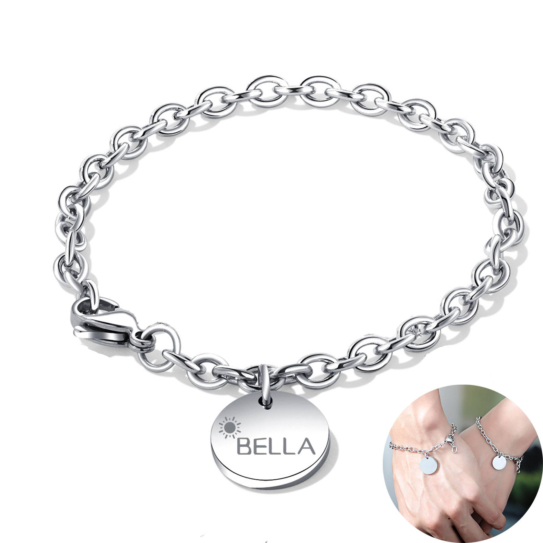 Round engraved titanium steel bracelet