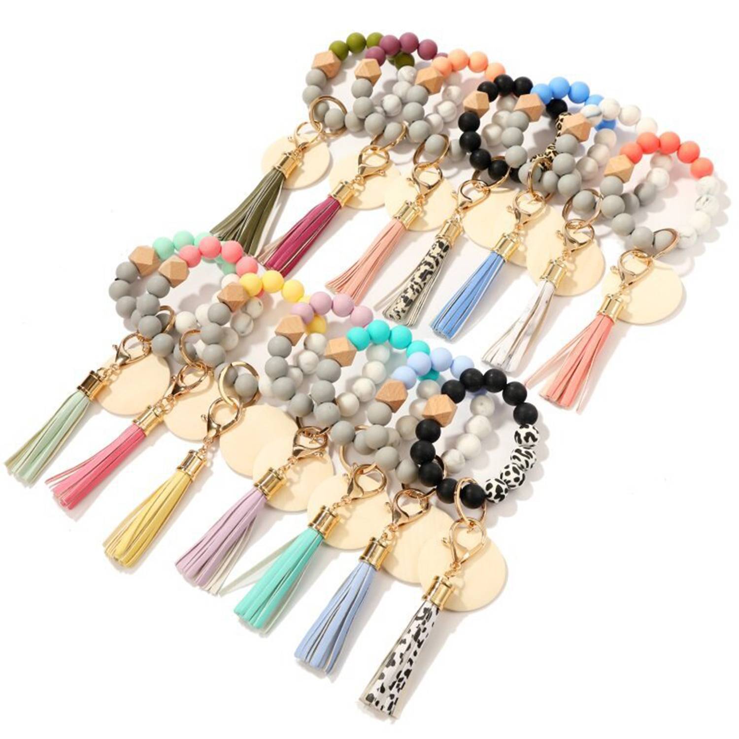 Silicone bead wood brand wooden Beaded bracelet tassel 2