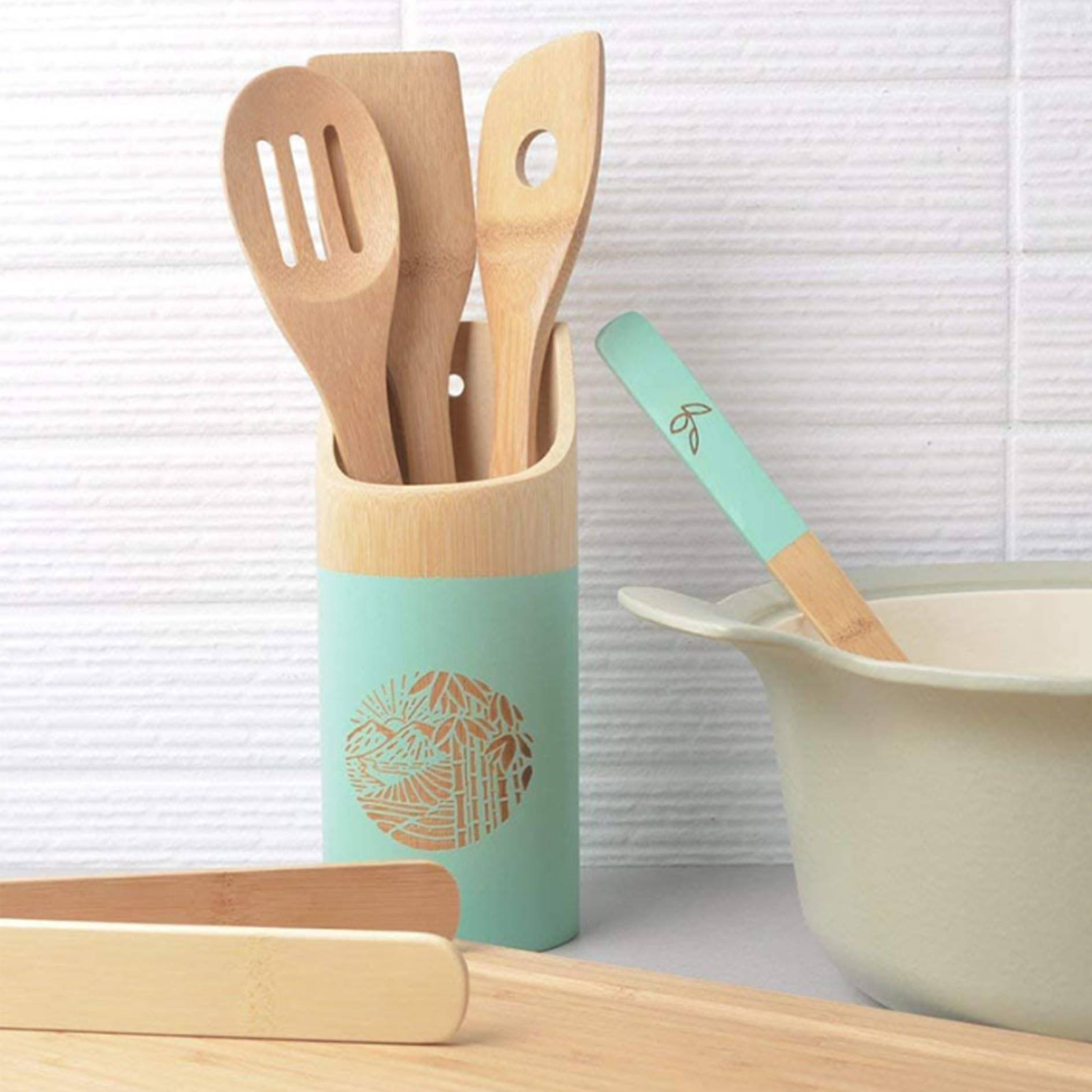 Painted Handle Bamboo Spatula Set 5