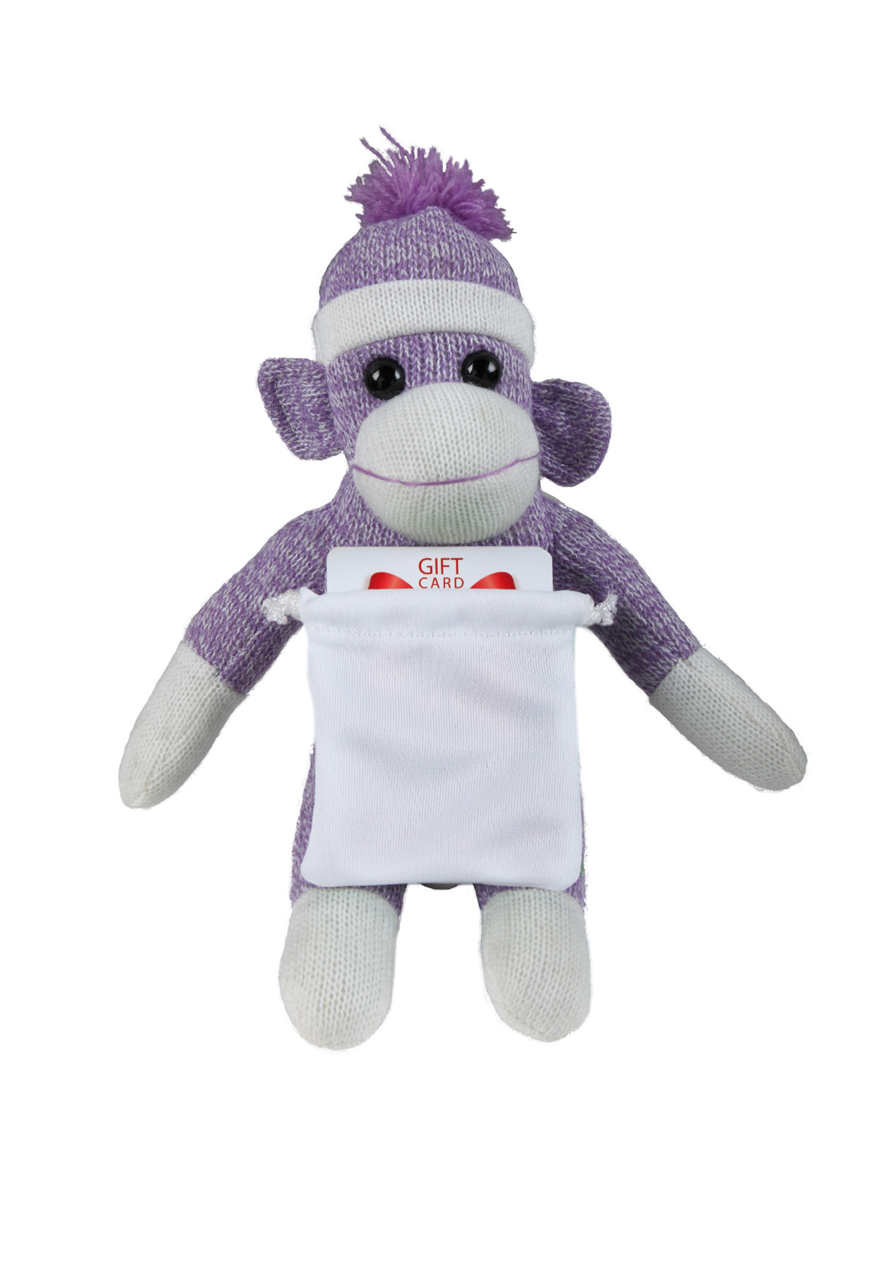 soft plush Purple Sock Monkey with gift card sack 2