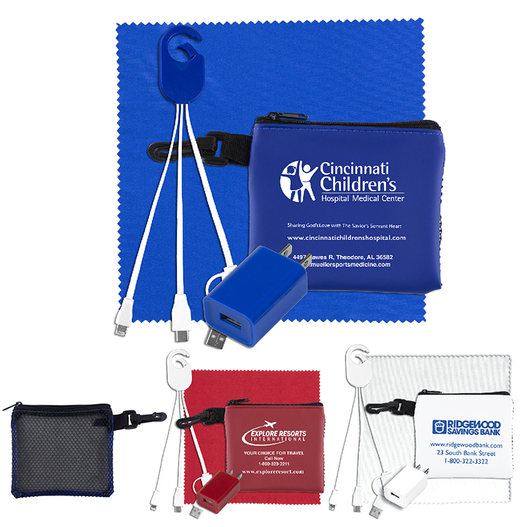 “TechMesh Jumbo” Tech Home and Travel Kit with Microfiber Cleaning Cloth, USB Wall Charger in Mesh Z