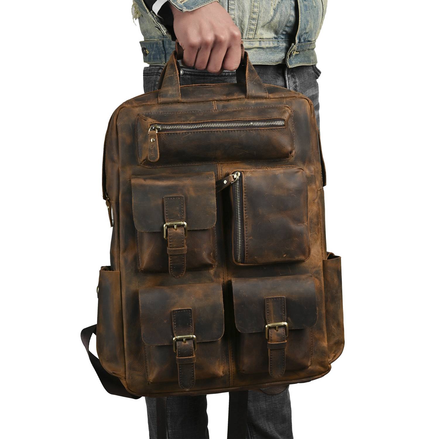 20L Full Grain Crazy Horse Leather Backpack 6