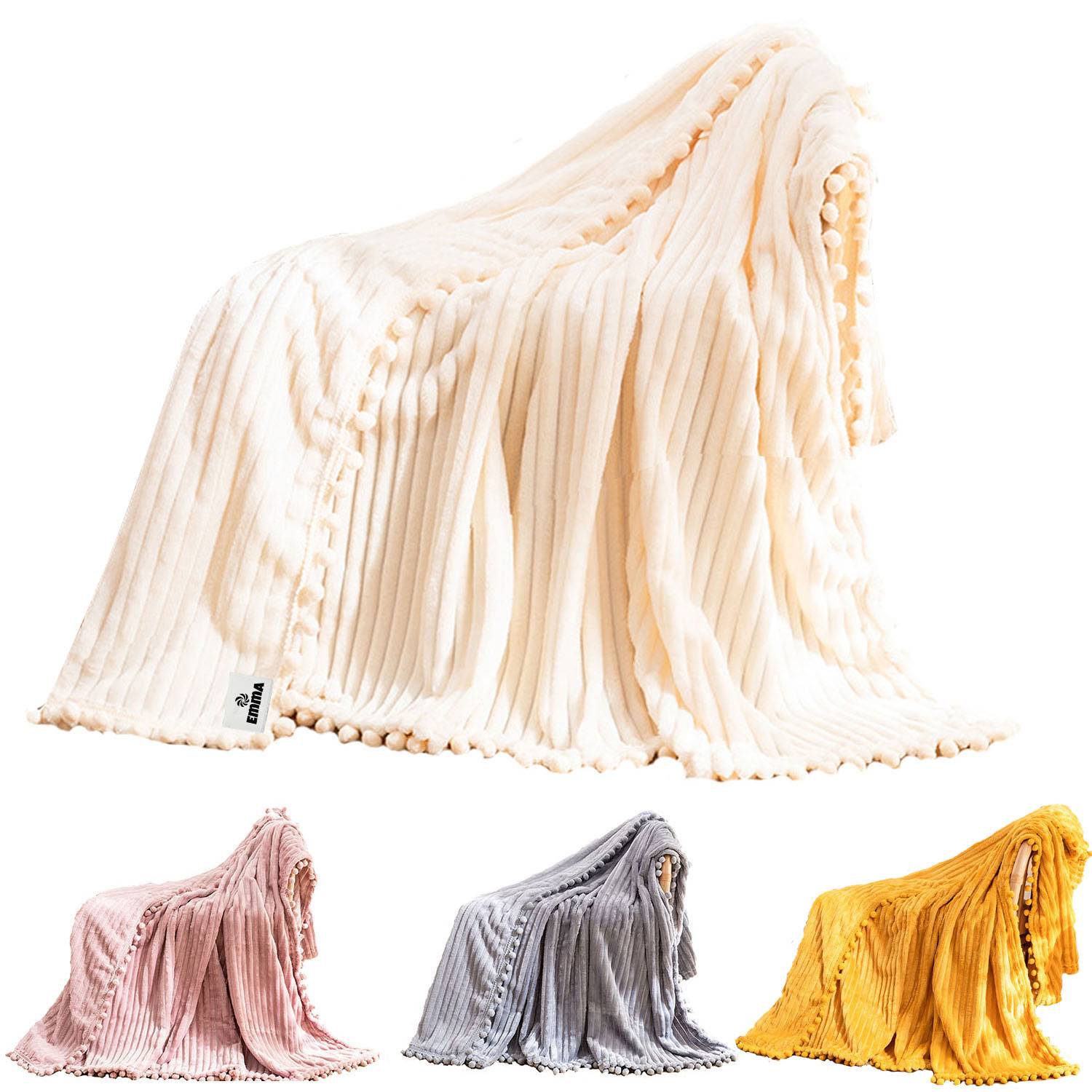 Tassel ball magic velvet striped blanket