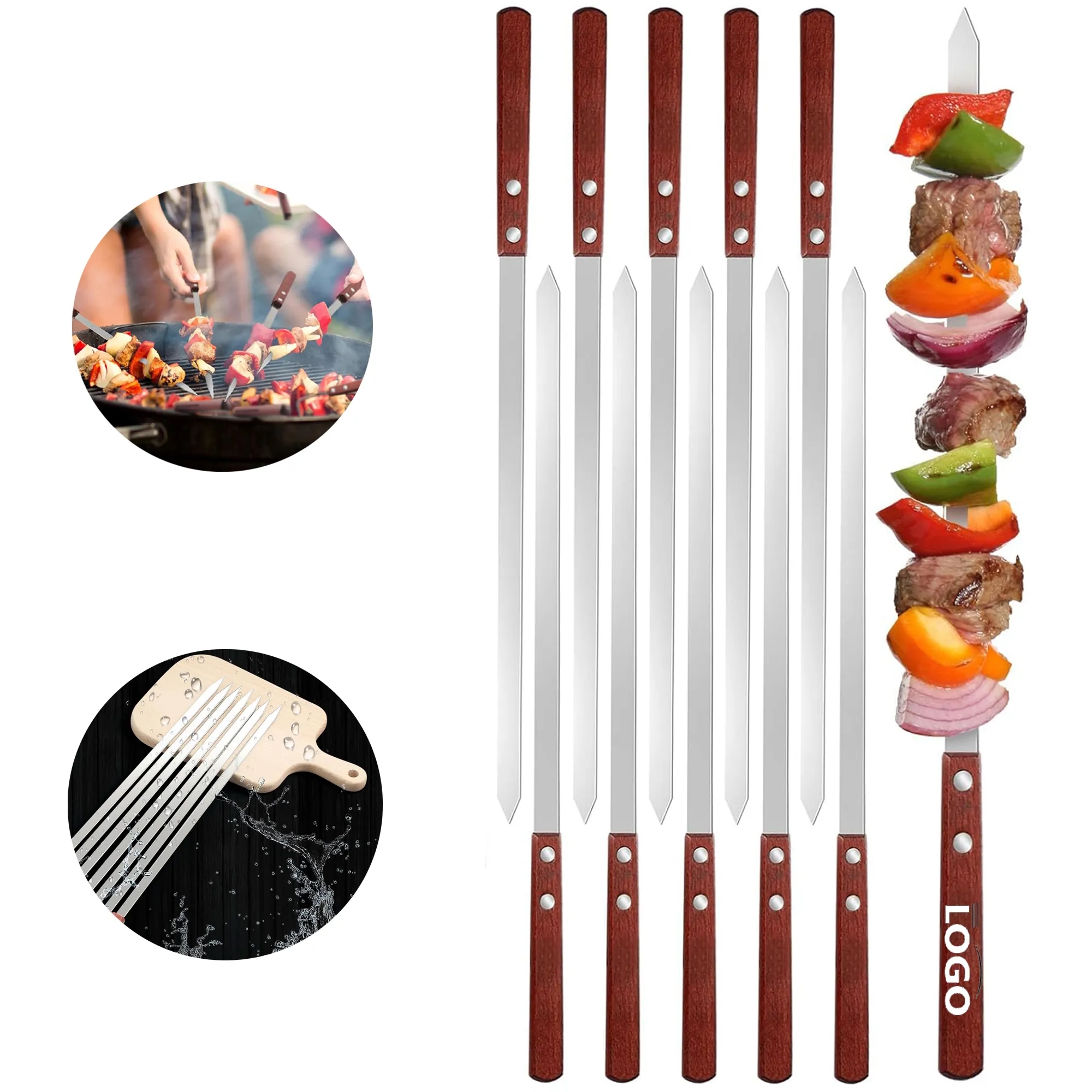 Stainless Steel Wooden Handle Barbecue Skewers 1