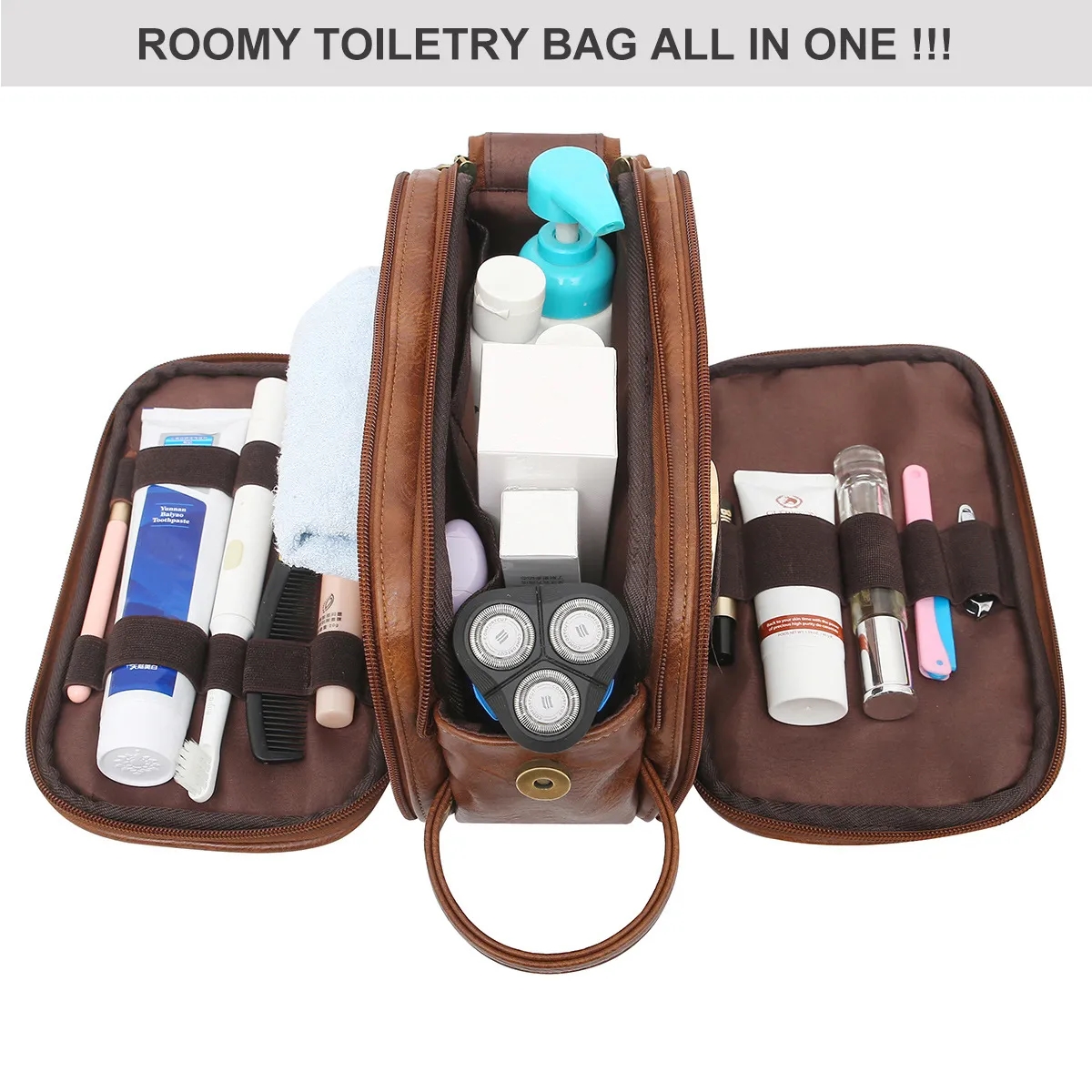 Toiletry Bag for Men Travel Shaving Dopp Kit PU Leather 5