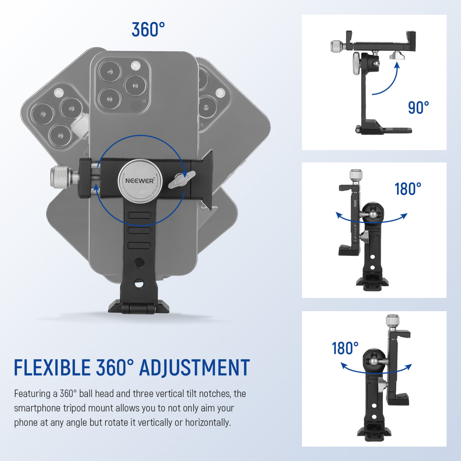 Aluminum Rotatable Foldable Phone Tripod Mount Adapter 3