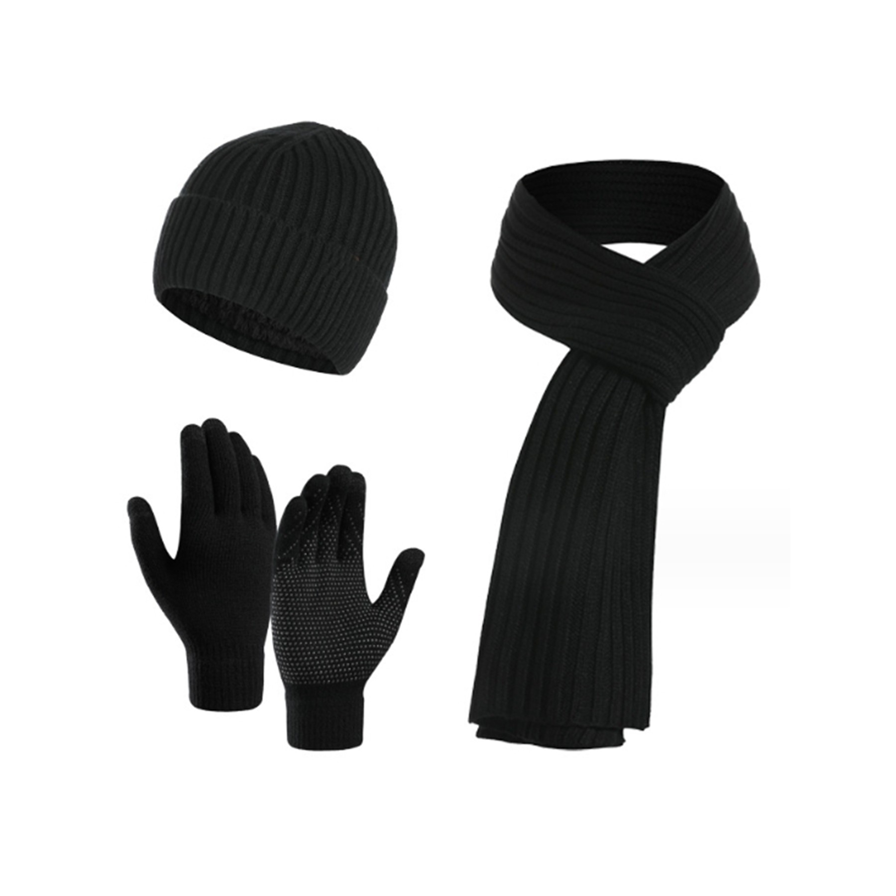 Beanie Hat Scarf Touch Screen Gloves Set 6