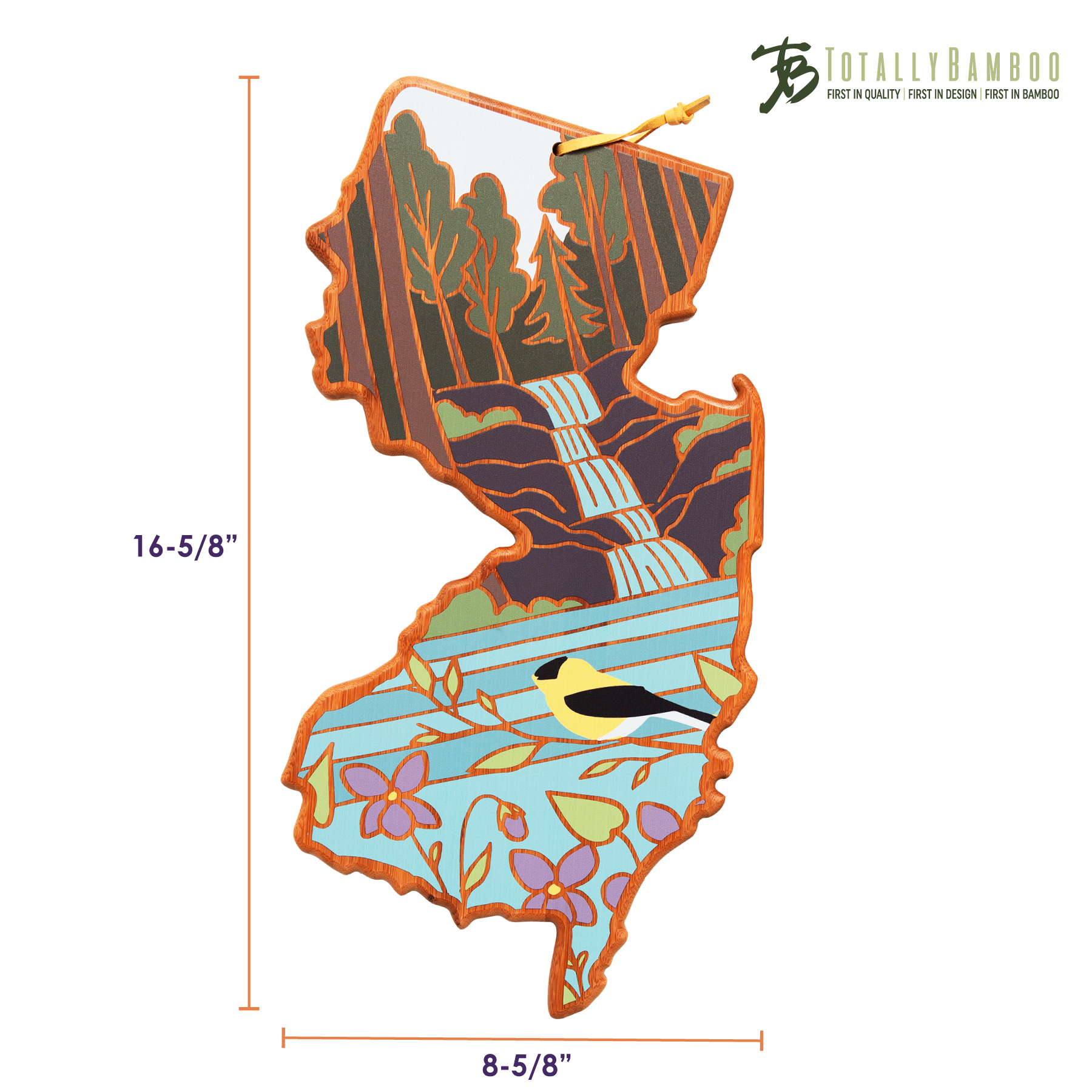 New Jersey State Shaped Serving and Cutting Board with Artwork by Summer Stokes