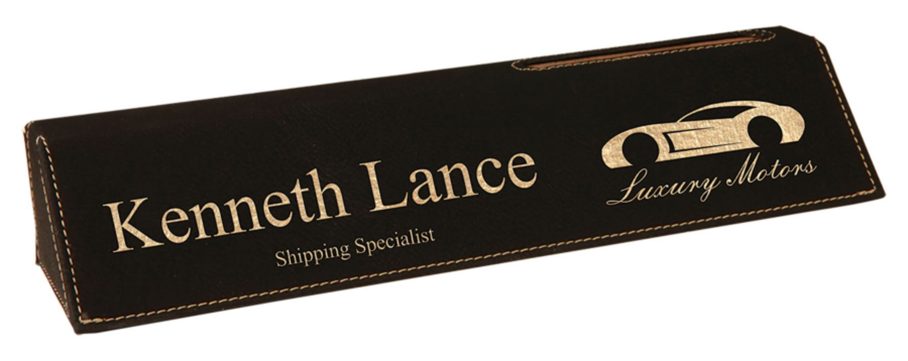 10-3/4" Custom Laser Engraved Leatherette Desk Wedge With Business Card Holder 1