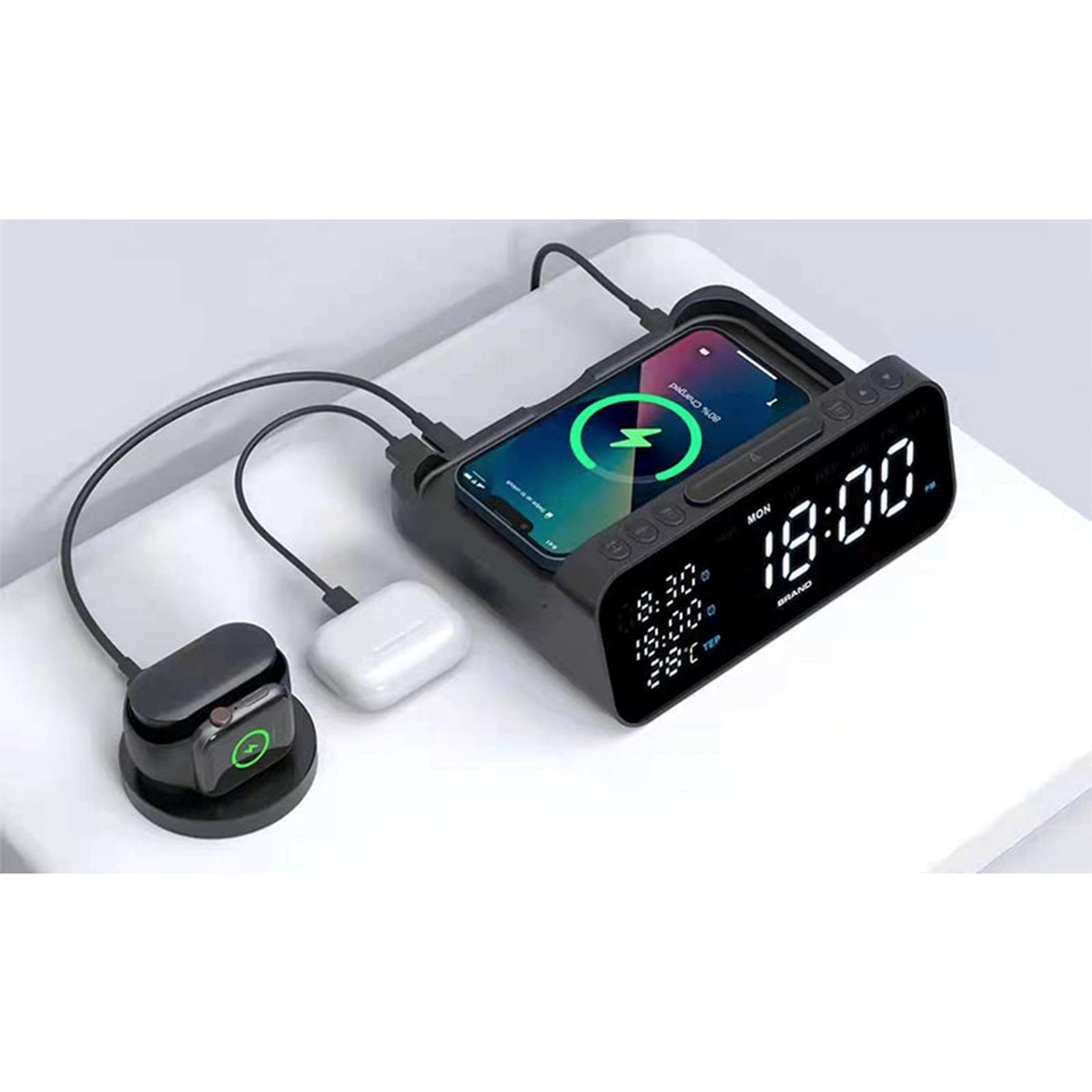 3 In 1 Fast Charging Station With Digital Alarm Clock 2