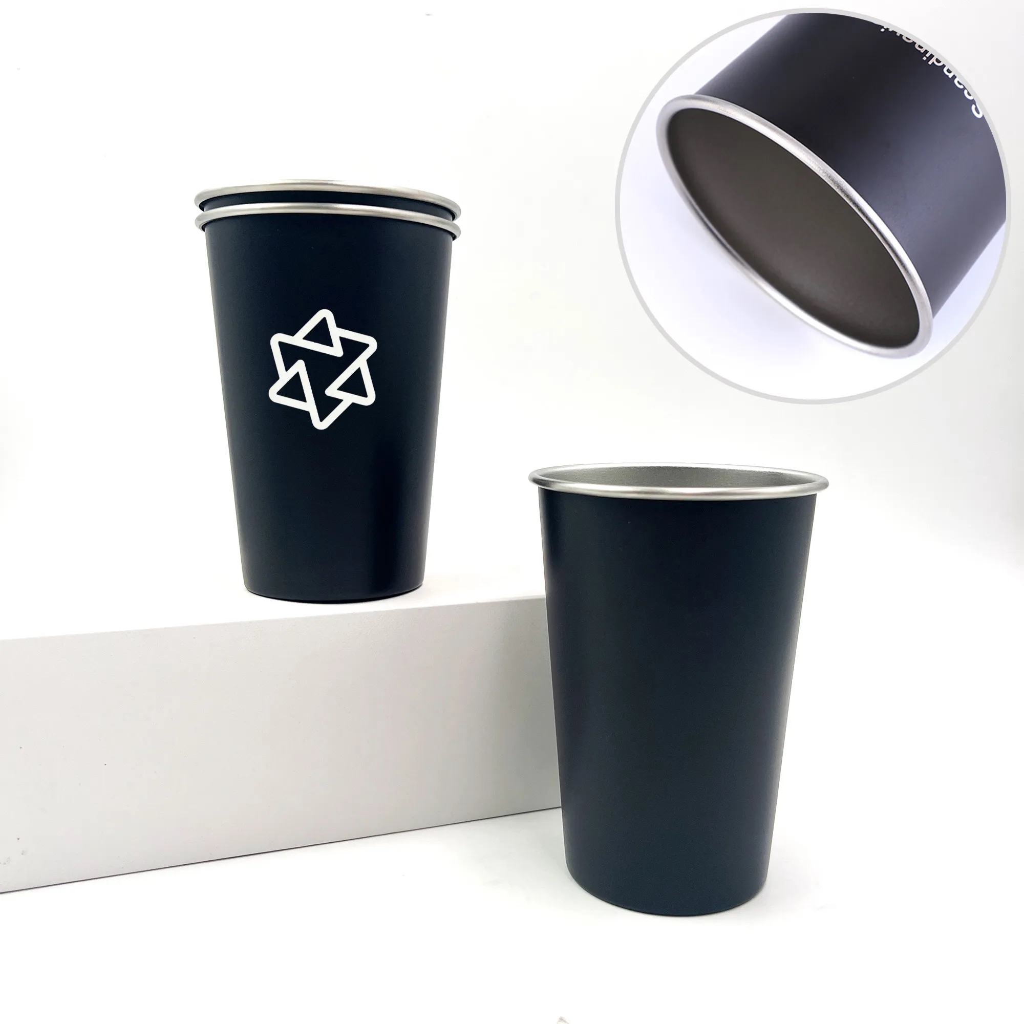 16oz Black Painted Stainless Steel Tumbler 1