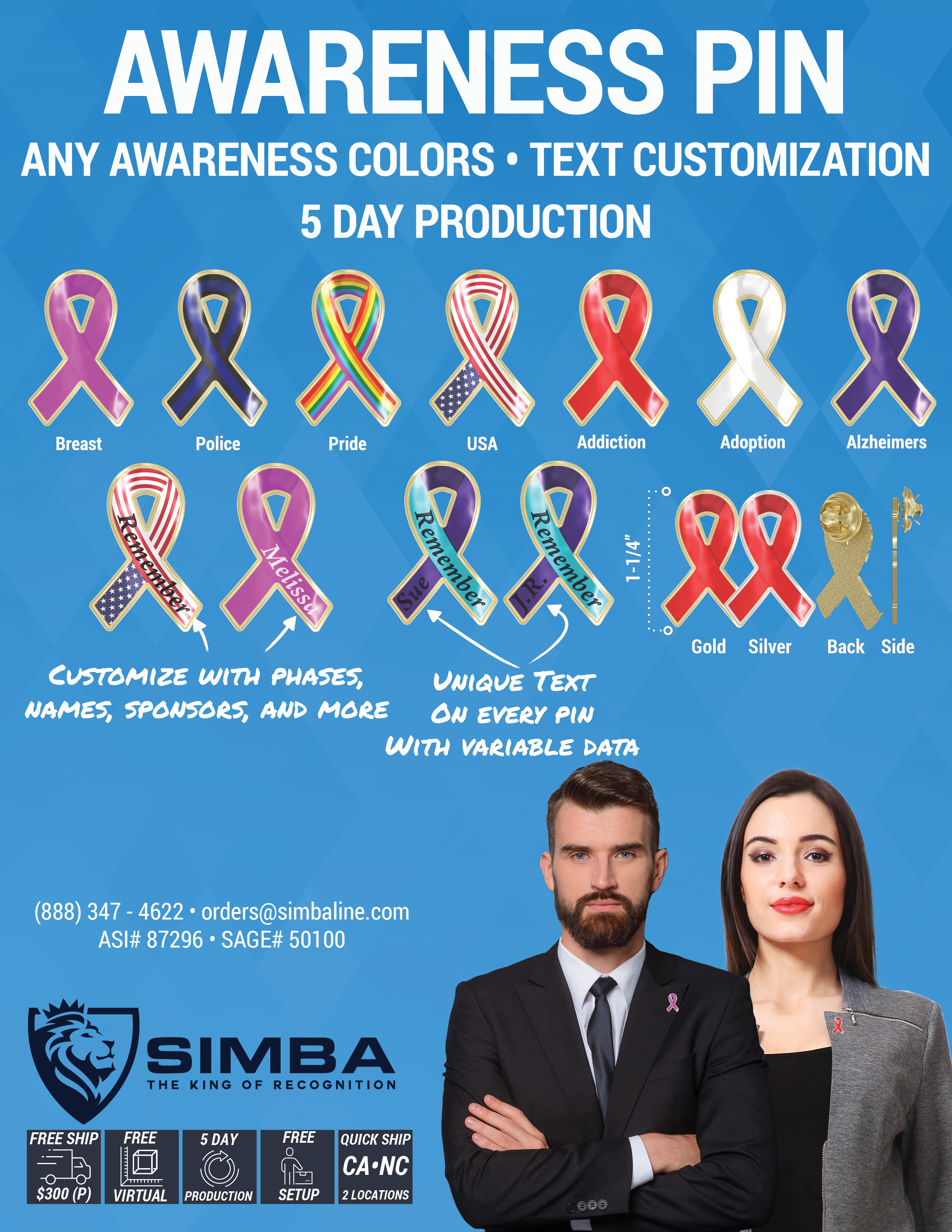 Texture Tone® Ribbon Awareness Shaped Lapel Pin 16