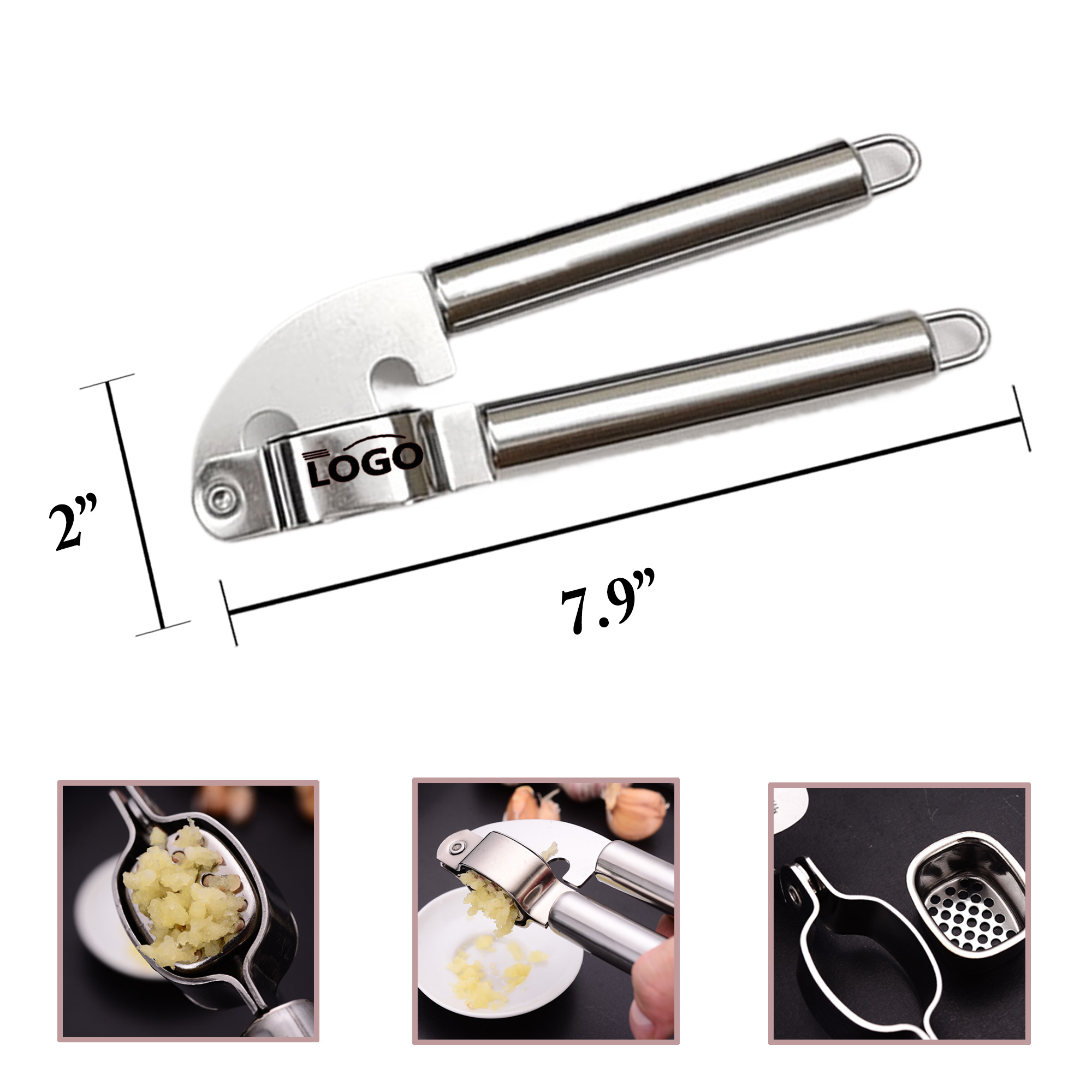 MOQ100 Stainless Steel Garlic Press Peeler Set 4
