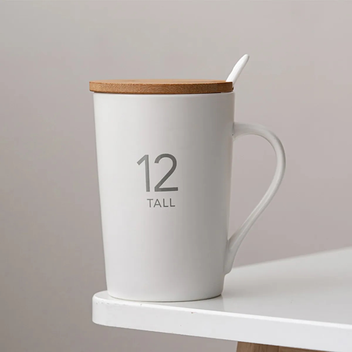 Custome ceramic office coffee mug with wood lid 4