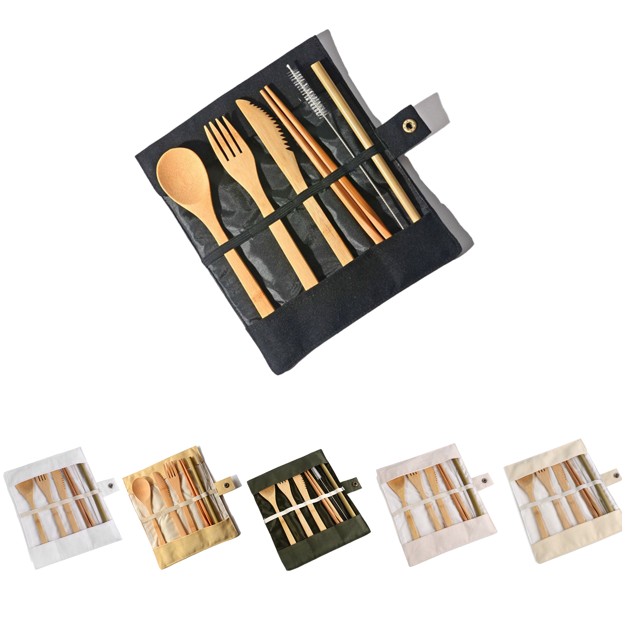 Portable Wooden Spoon Chopstick Set Student Outdoor Bamboo Cutlery 2