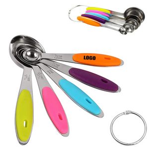 Stainless Steel 5 In 1 Measuring Spoons Set With Silicone Handles 10