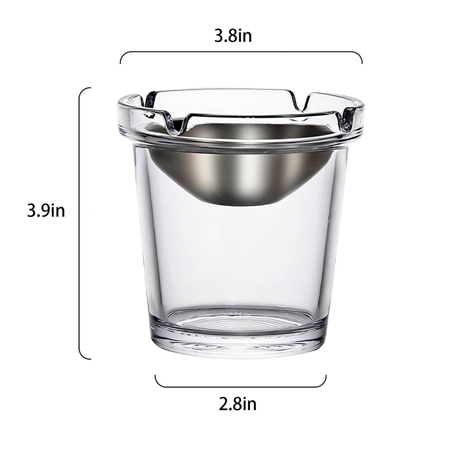 Car Funnel Glass Ashtray w/ Stainless Steel Lid 6