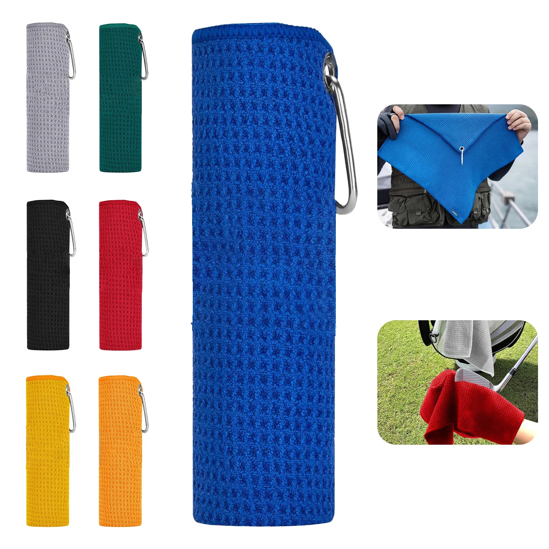 Waffle Pattern Microfiber Towel with Clip 4
