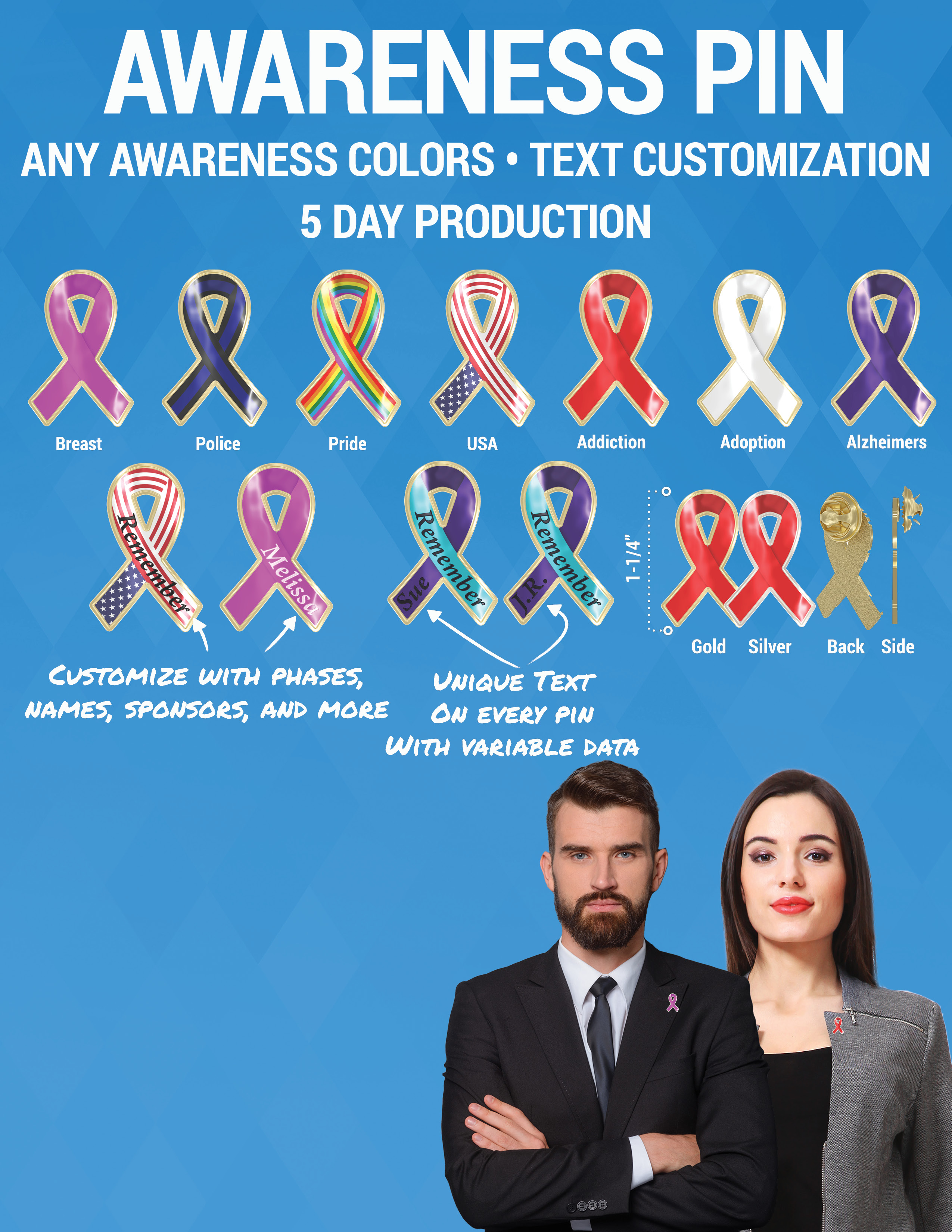 Texture Tone® Ribbon Awareness Shaped Lapel Pin 13