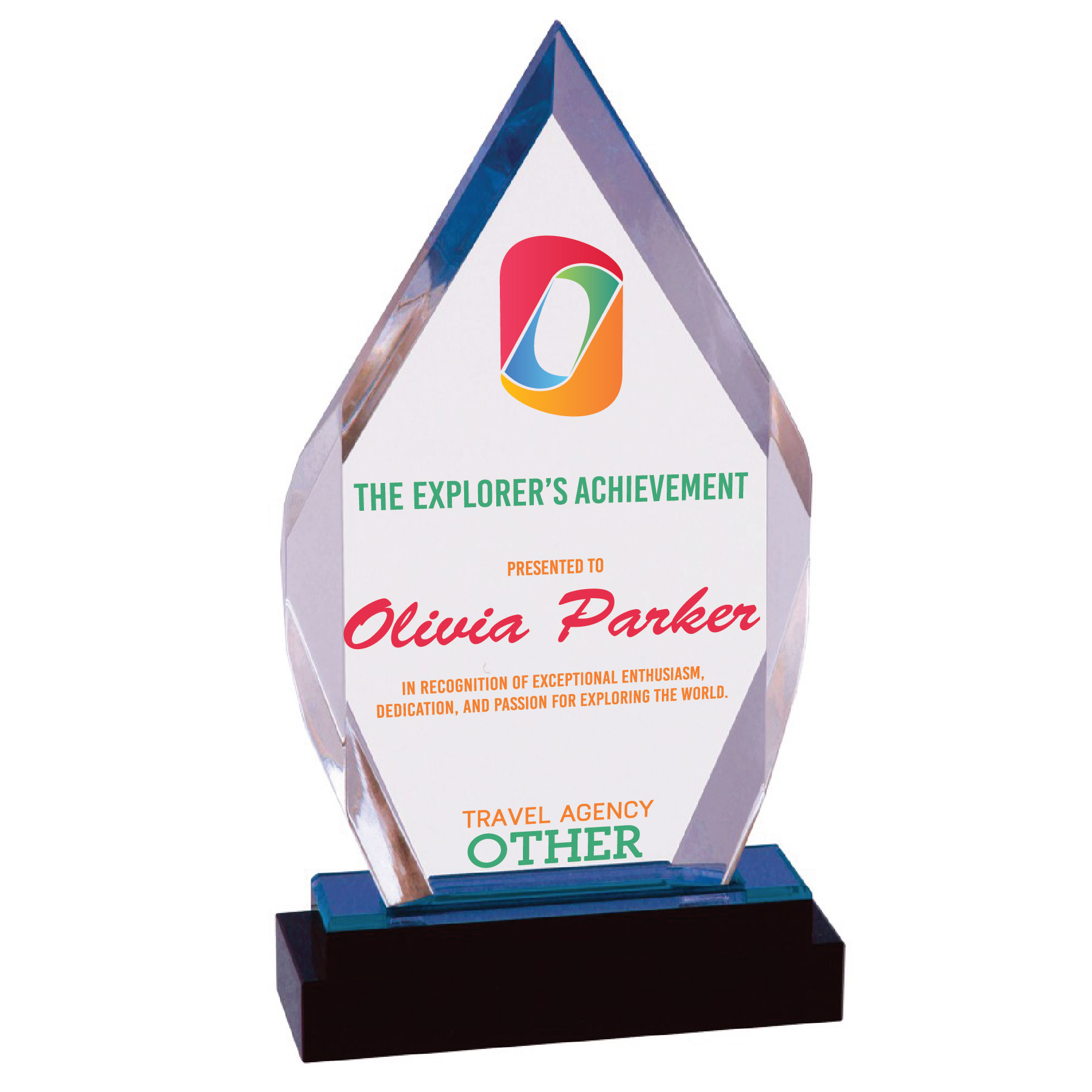 9" Blue Fusion Diamond Impress Acrylic w/ Black Glass Base