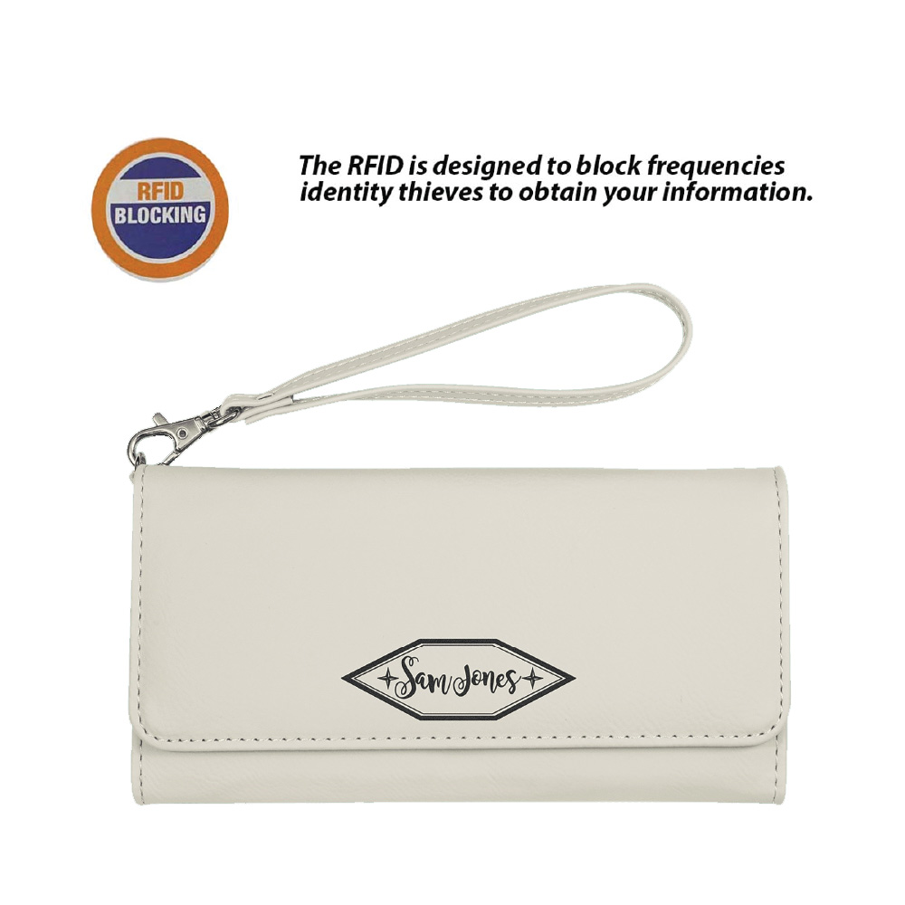 RFID Protected White Leatherette Wallet with Strap 2