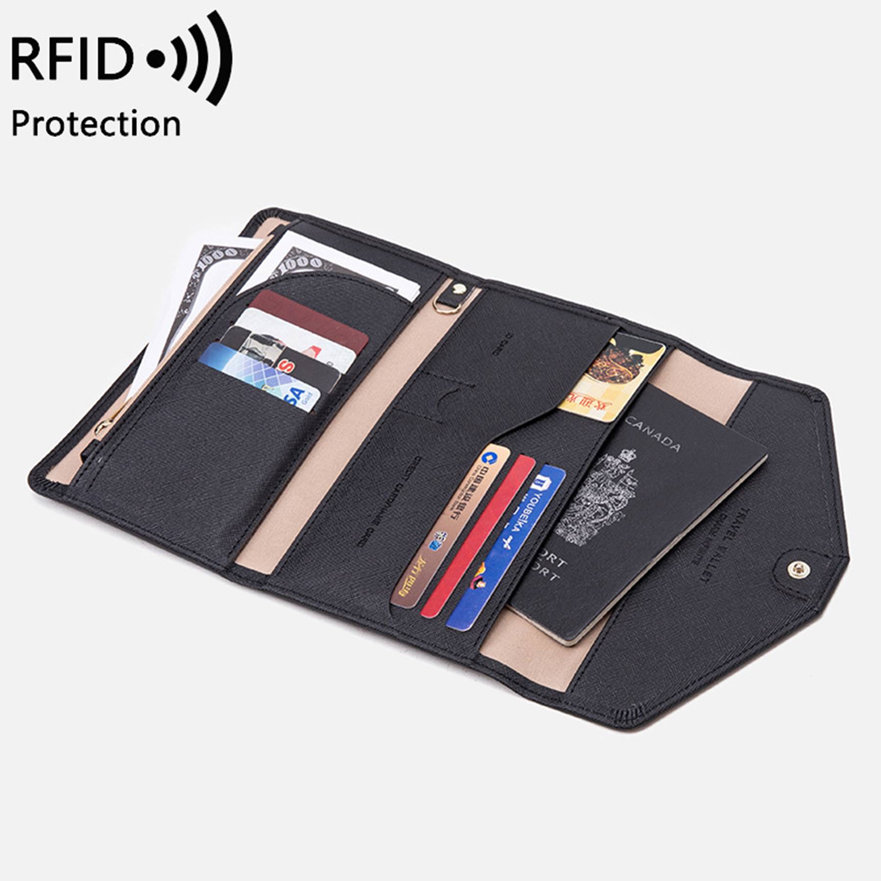 PU leather RFID multifunctional passport wallet for women 5